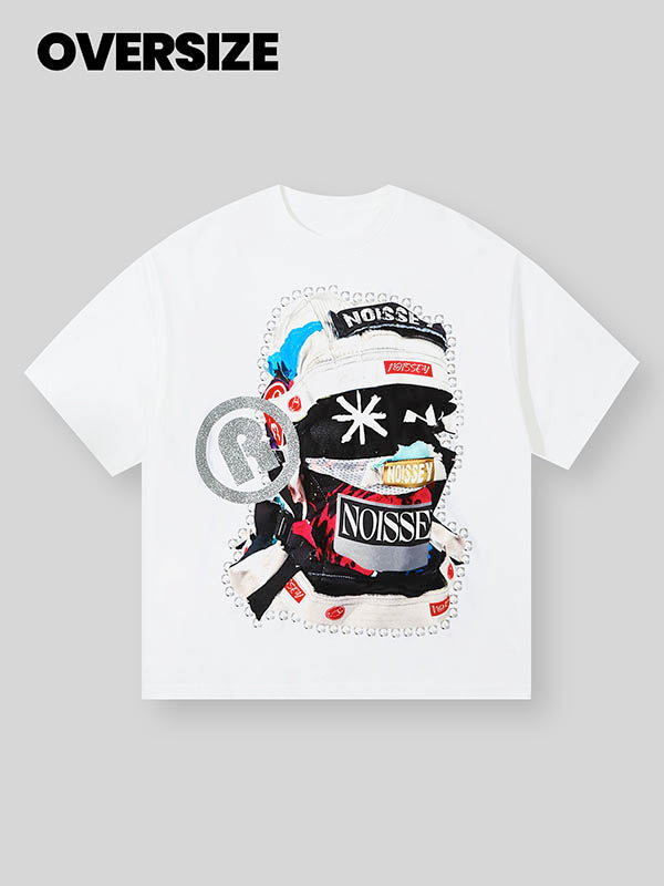 BOUNCE BACK© Colorful Patchwork Hat Print T-shirt