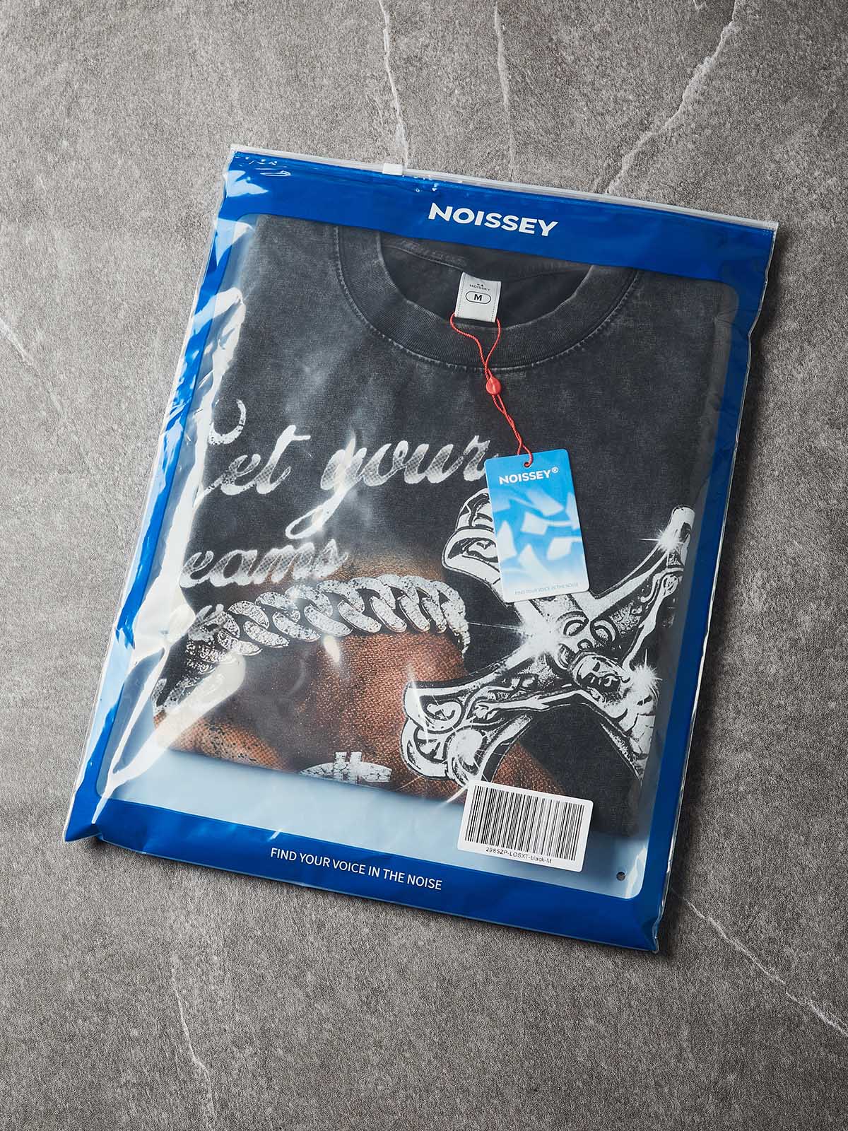 NOISSEY "True Dreams" Shimmering Crucifix & Dollar Ring Vintage Washed Tee