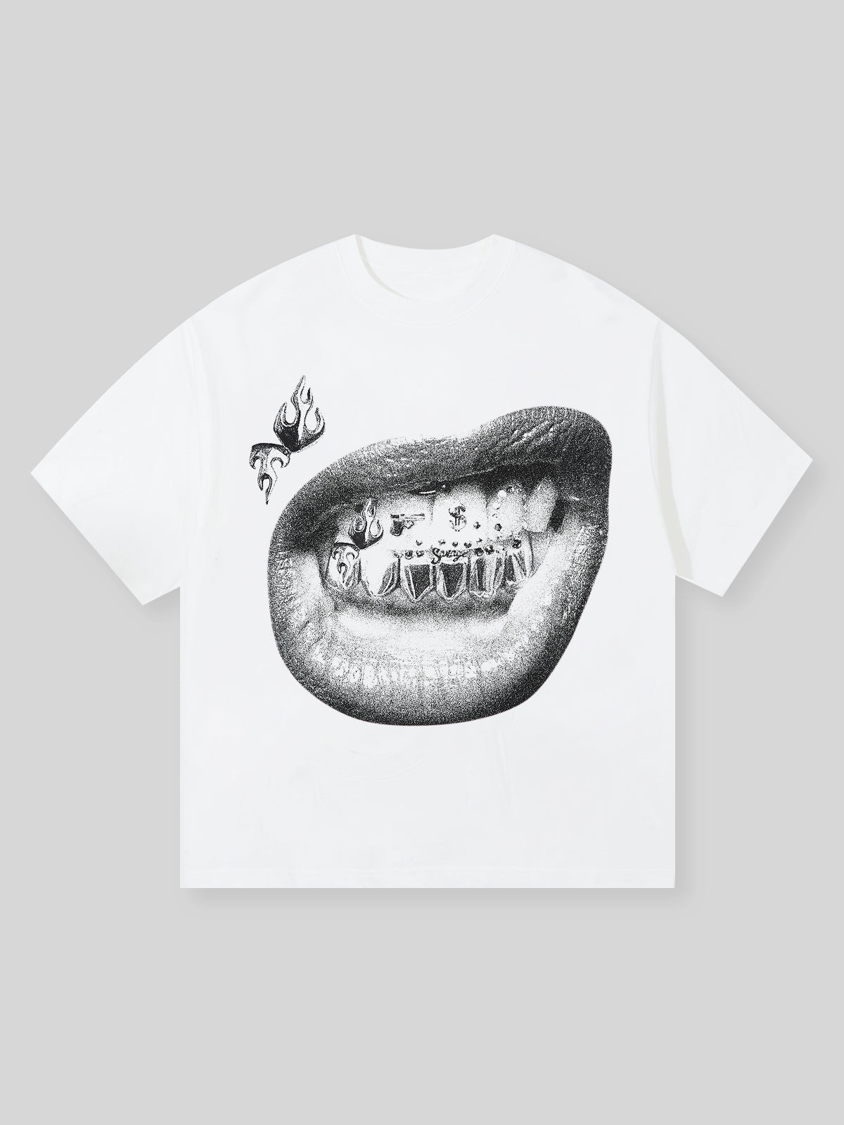 BOUNCE BACK© Personalized Lip and Tooth Patch White Print T-shirt