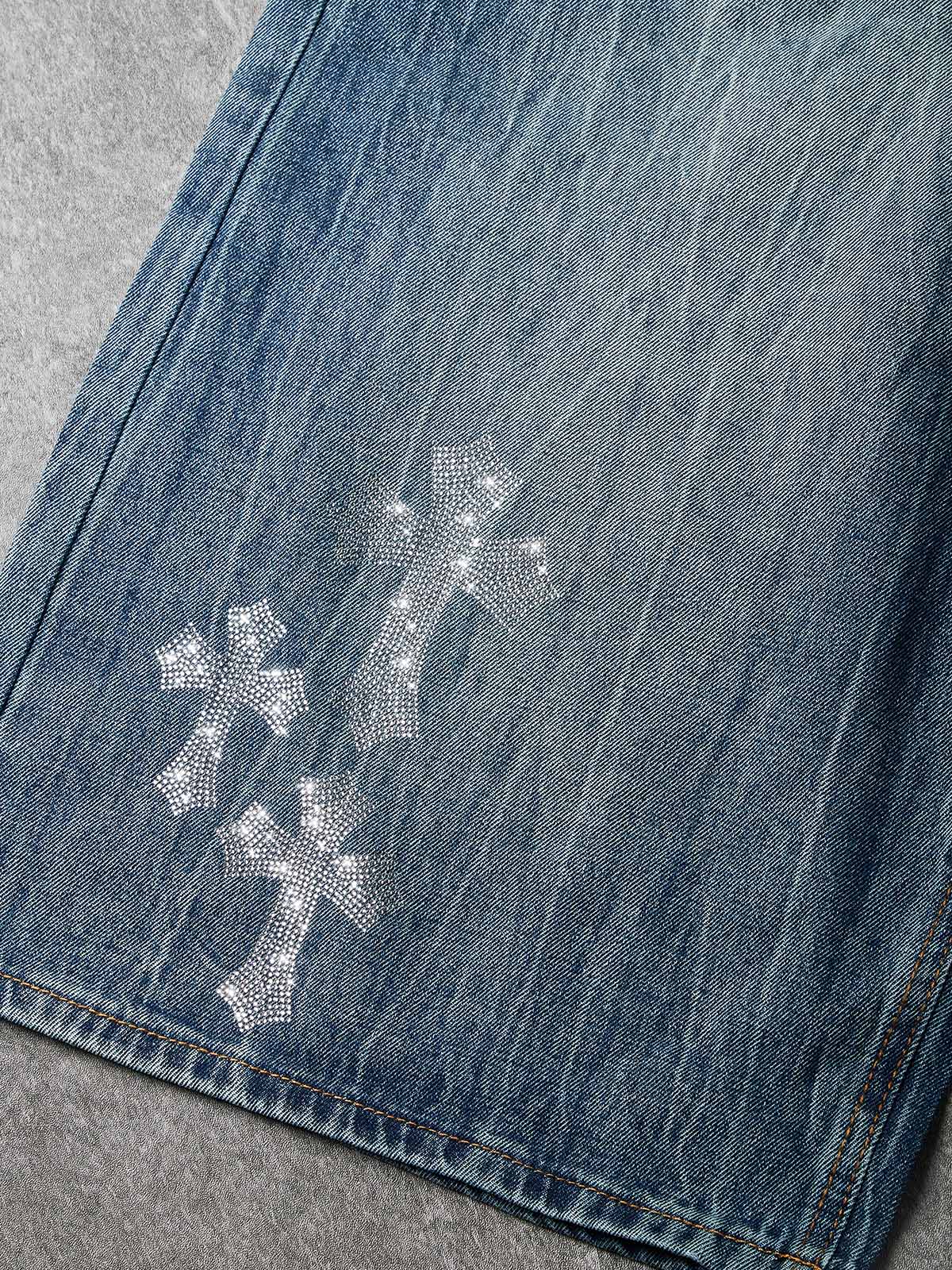 NOISSEY "Galactic Constellation" Asymmetric Gothic Cross Denim Jorts 2 Colors