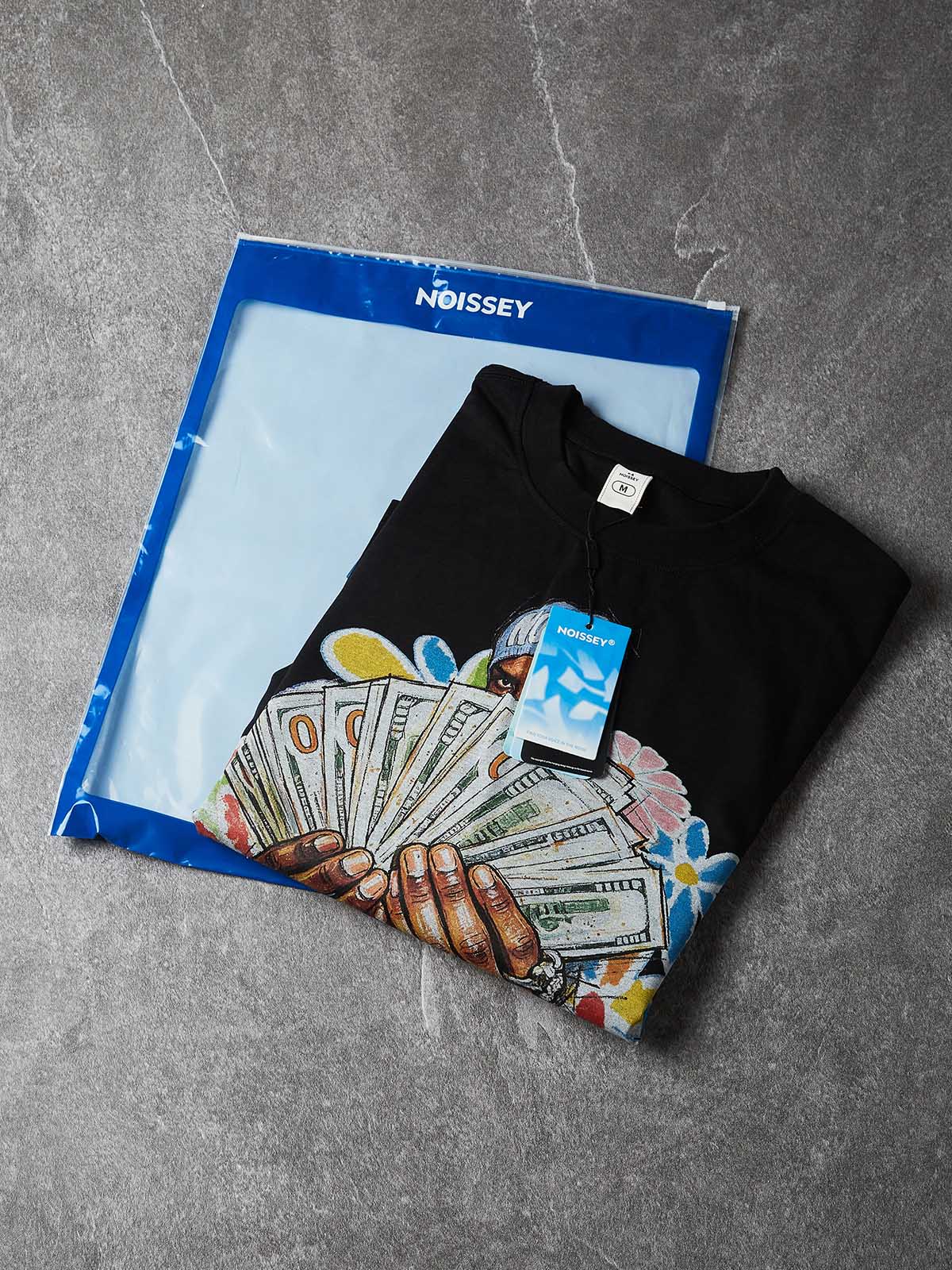 NOISSEY "It Was All A Dream" Hand-Drawn Cash Portrait & Graffiti Flowers Long Sleeve Tee Two Colors
