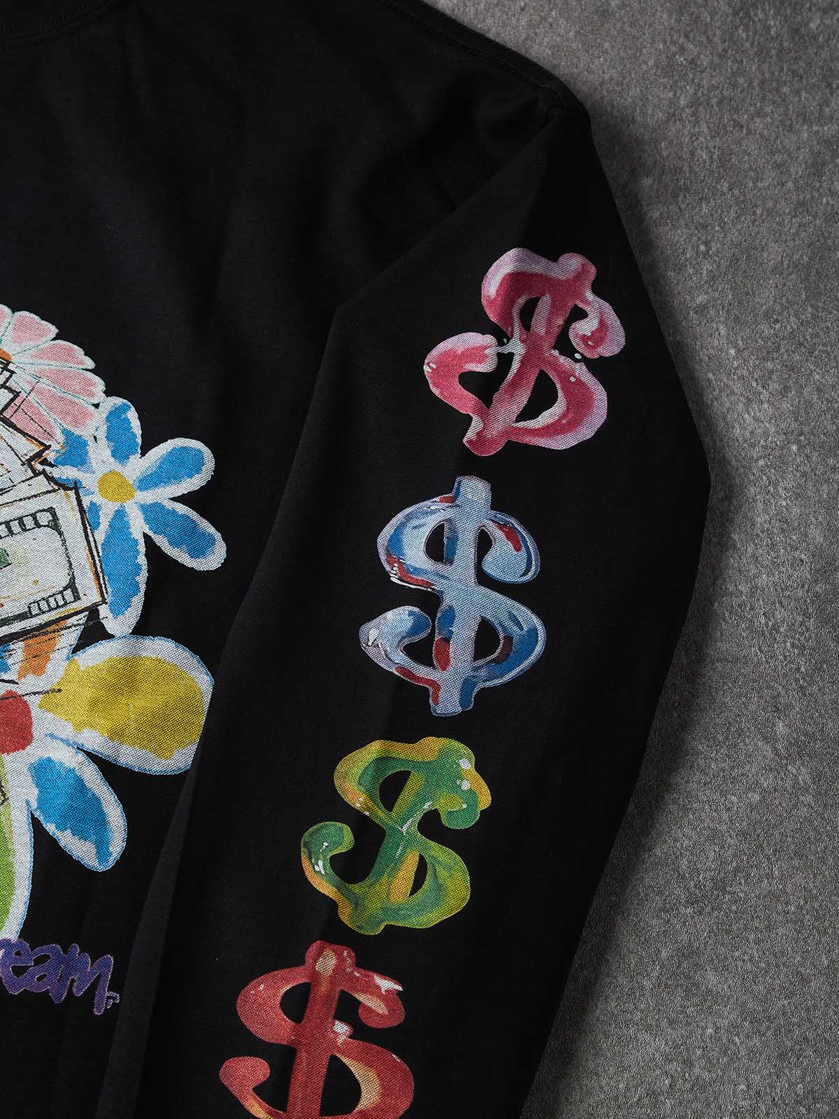 NOISSEY "It Was All A Dream" Hand-Drawn Cash Portrait & Graffiti Flowers Long Sleeve Tee Two Colors
