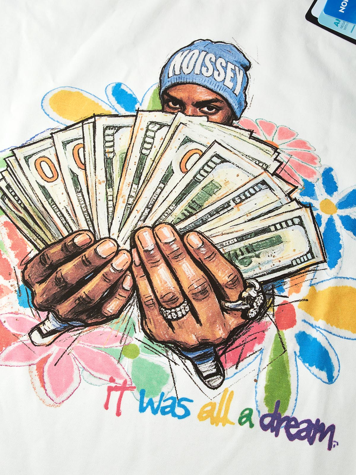 NOISSEY "It Was All A Dream" Hand-Drawn Cash Portrait & Graffiti Flowers Long Sleeve Tee Two Colors