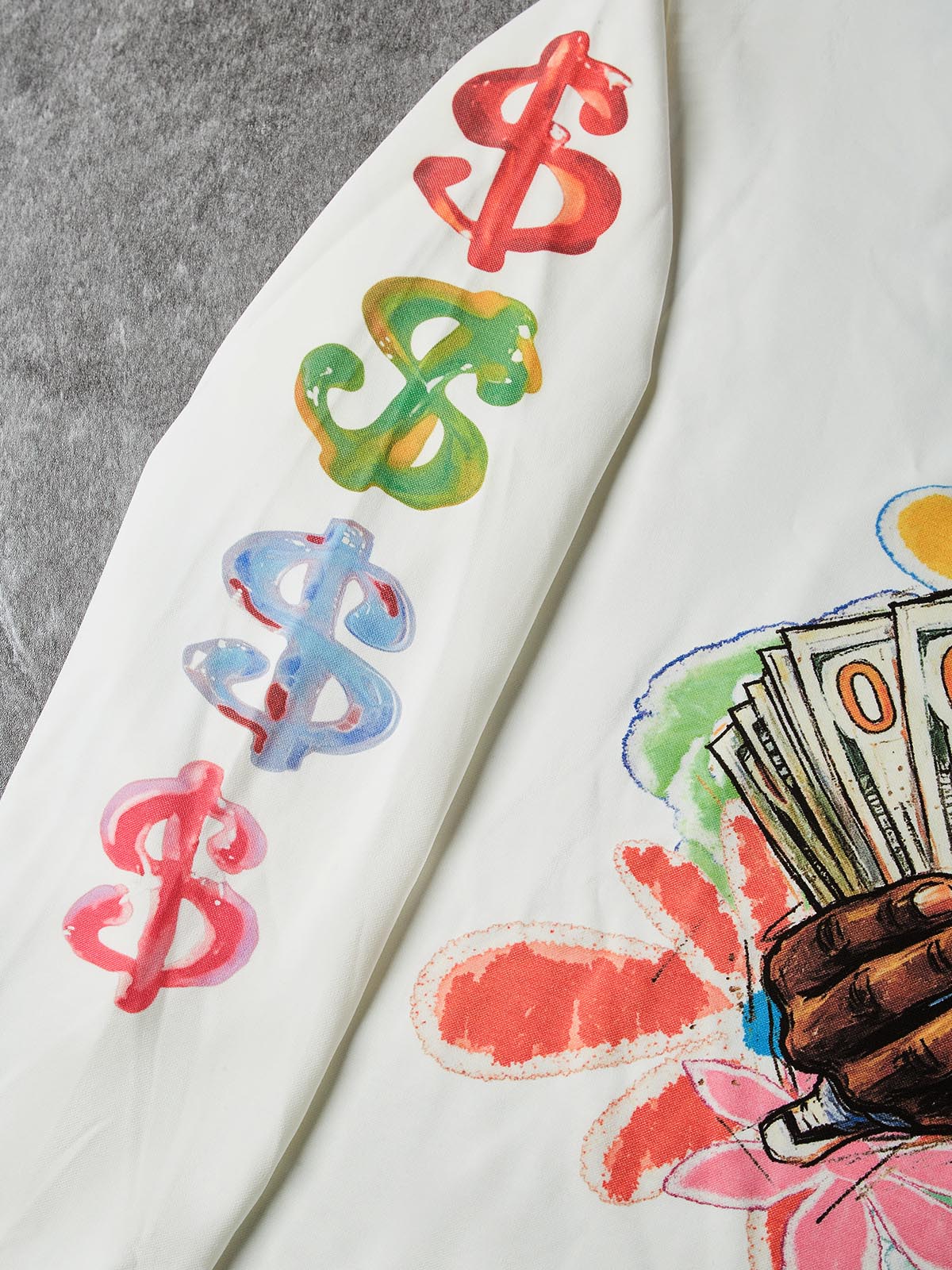 NOISSEY "It Was All A Dream" Hand-Drawn Cash Portrait & Graffiti Flowers Long Sleeve Tee Two Colors