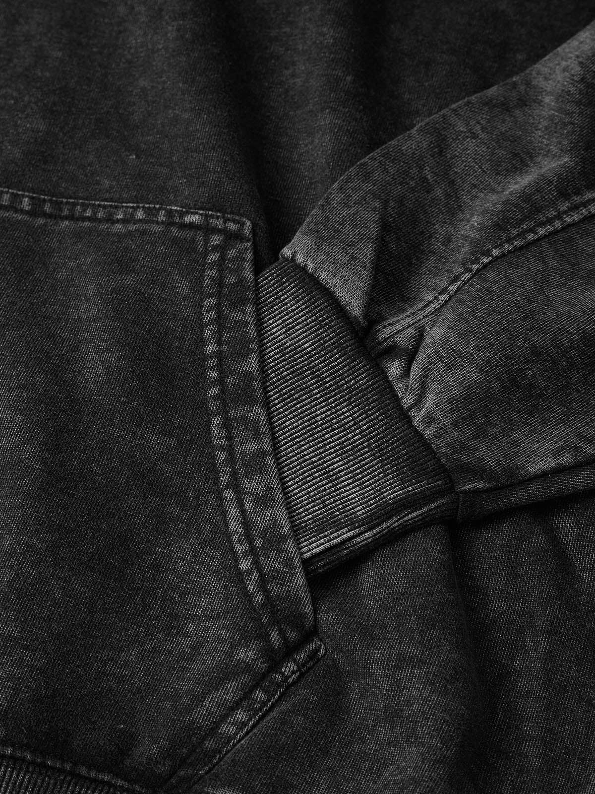 Dazzling Red Lips Starry Print 350g Black Washed Hoodie