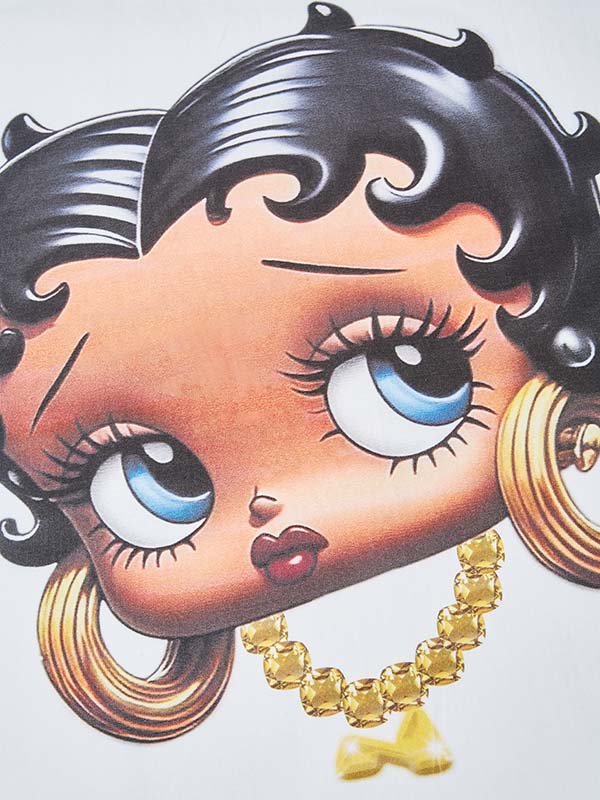 Black Cartoon girl Glamorous Print T-Shirt