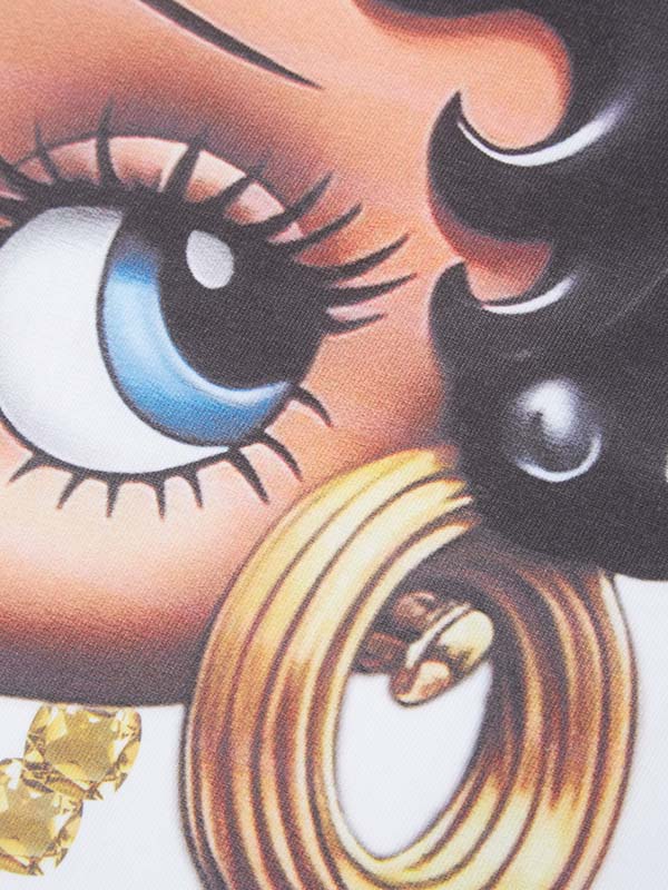 Black Cartoon girl Glamorous Print T-Shirt