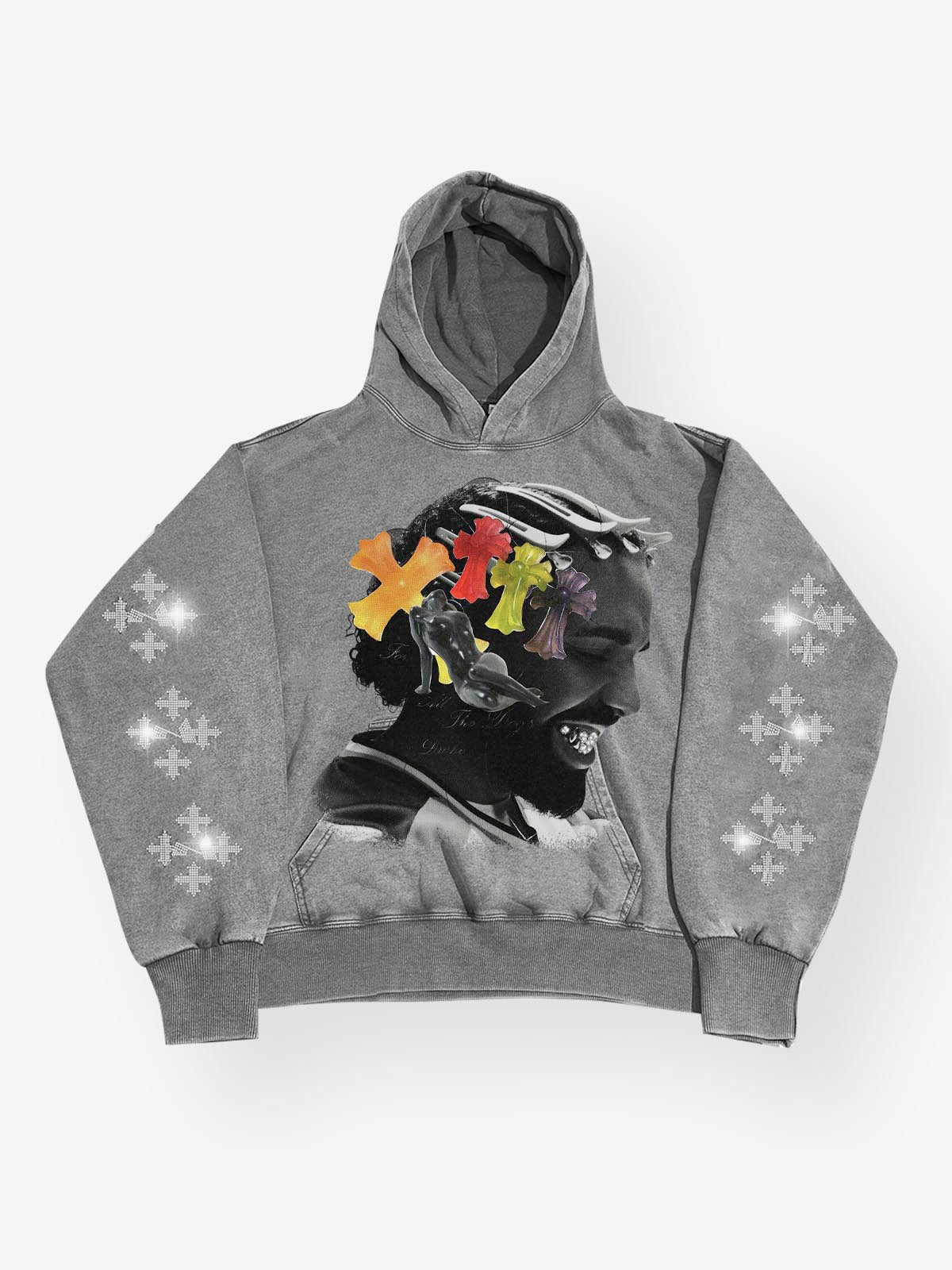 Celebrity Art Cross Collage Print 350g Washed Hoodie