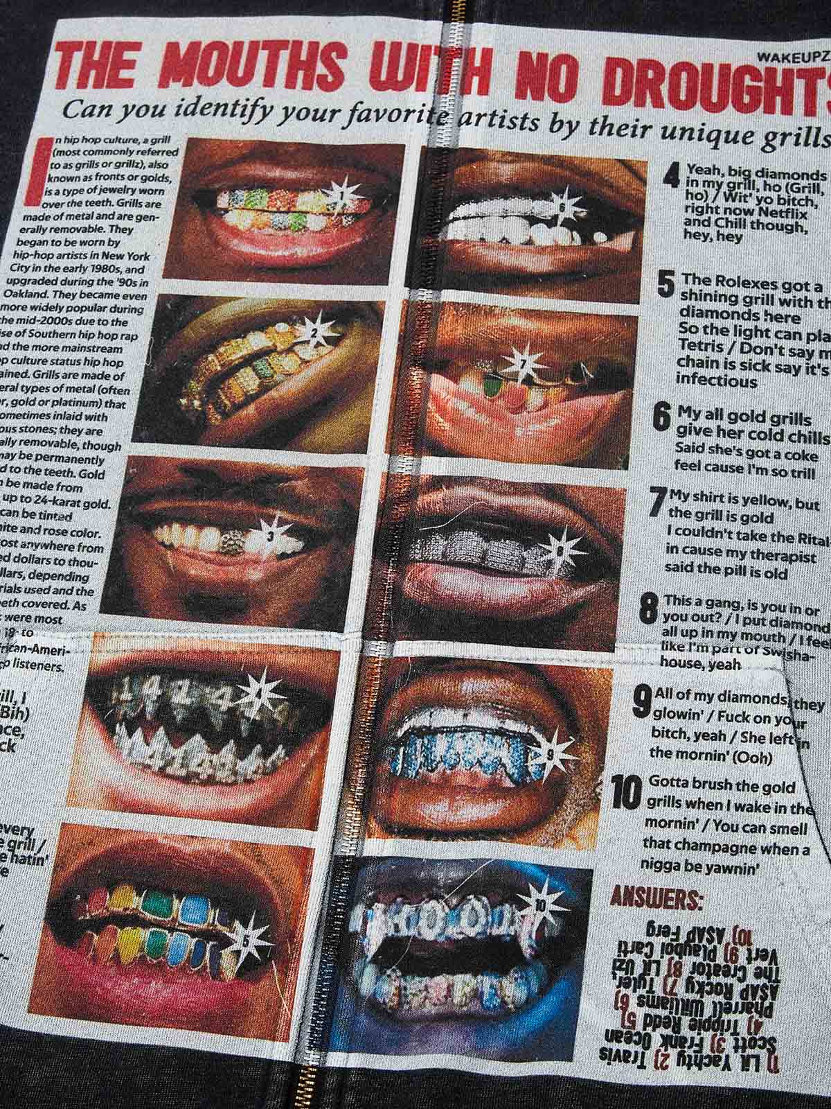 Magazine-style 350g Black Wash Print Zipper Hoodie