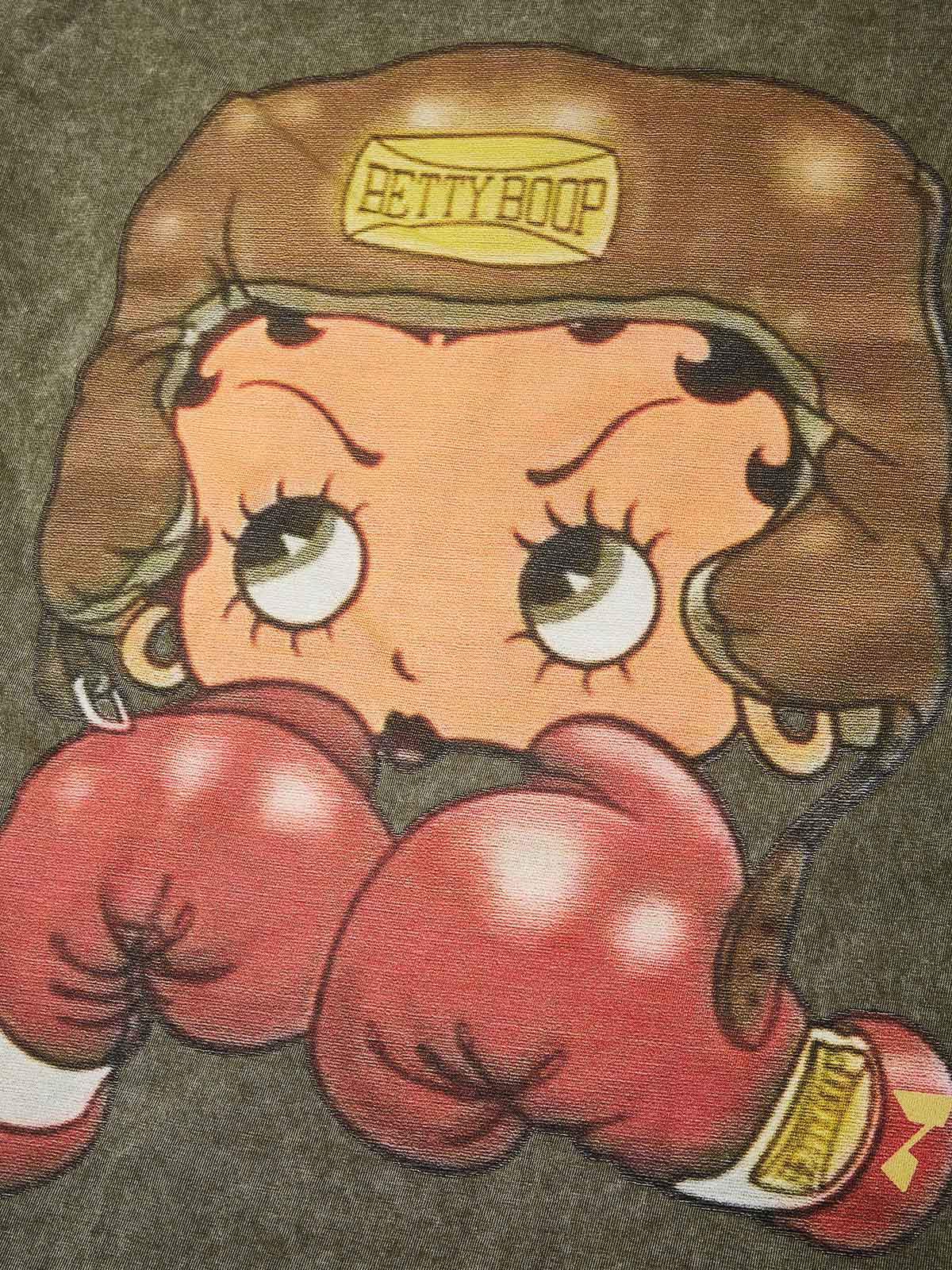 Cartoon girl Boxing Print Washed T-shirt