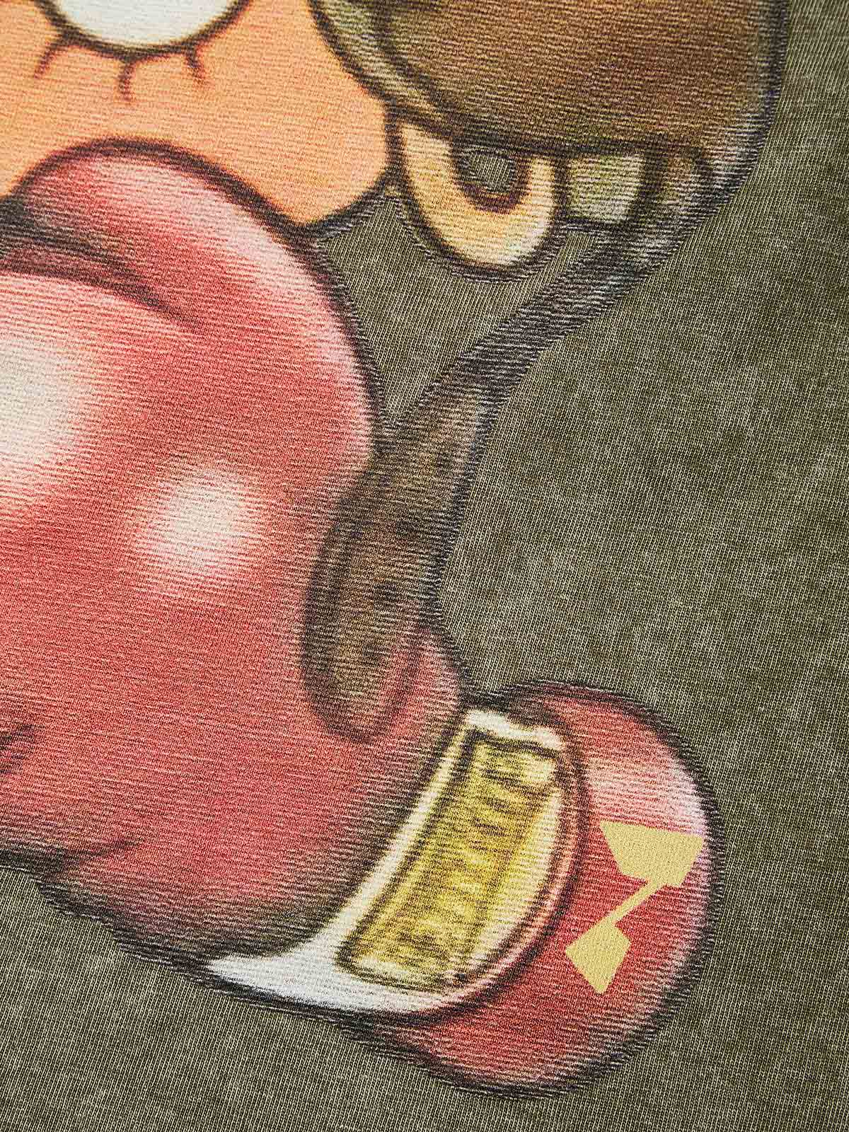 Cartoon girl Boxing Print Washed T-shirt