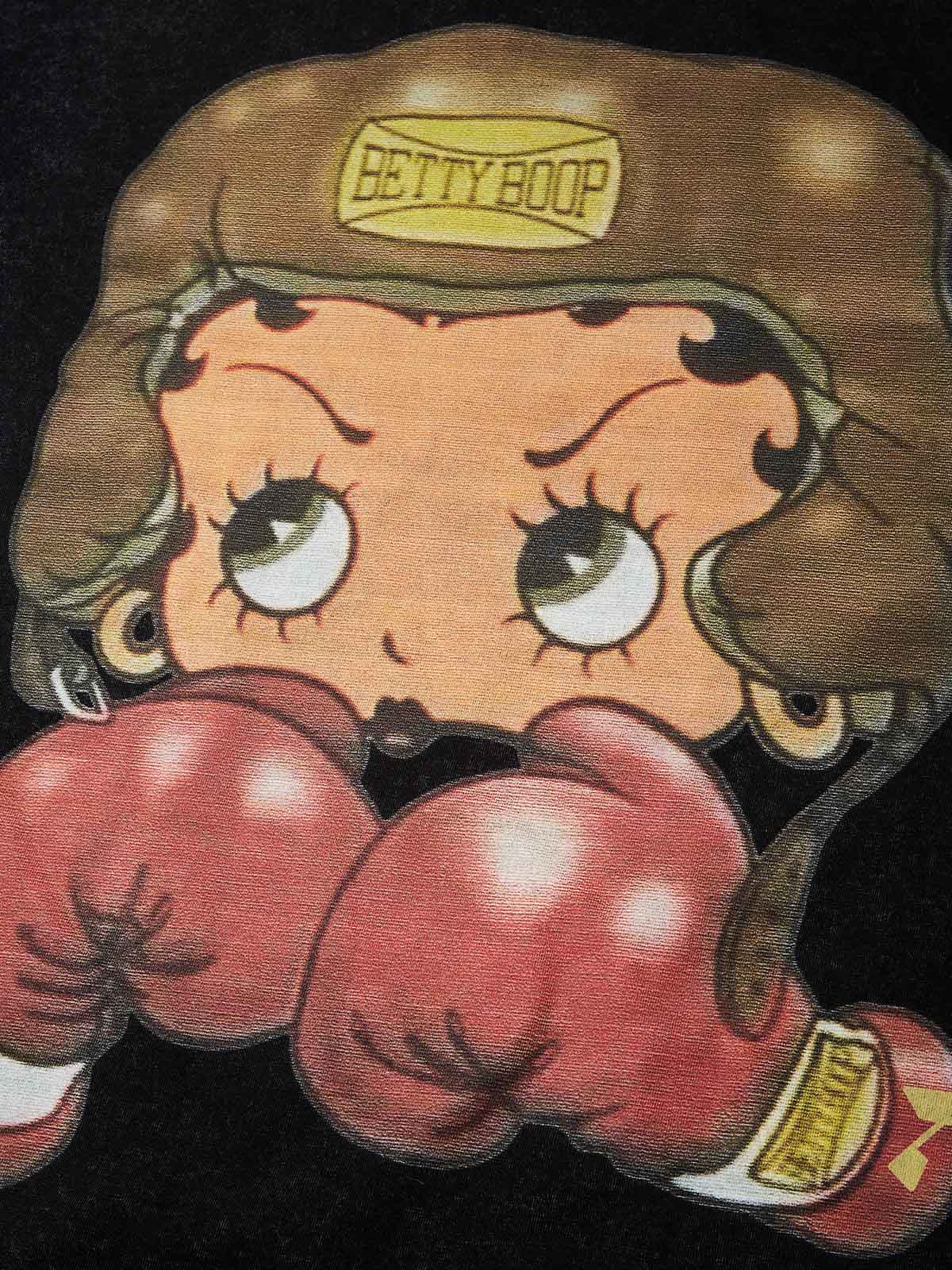 Cartoon girl Boxing Print Washed T-shirt