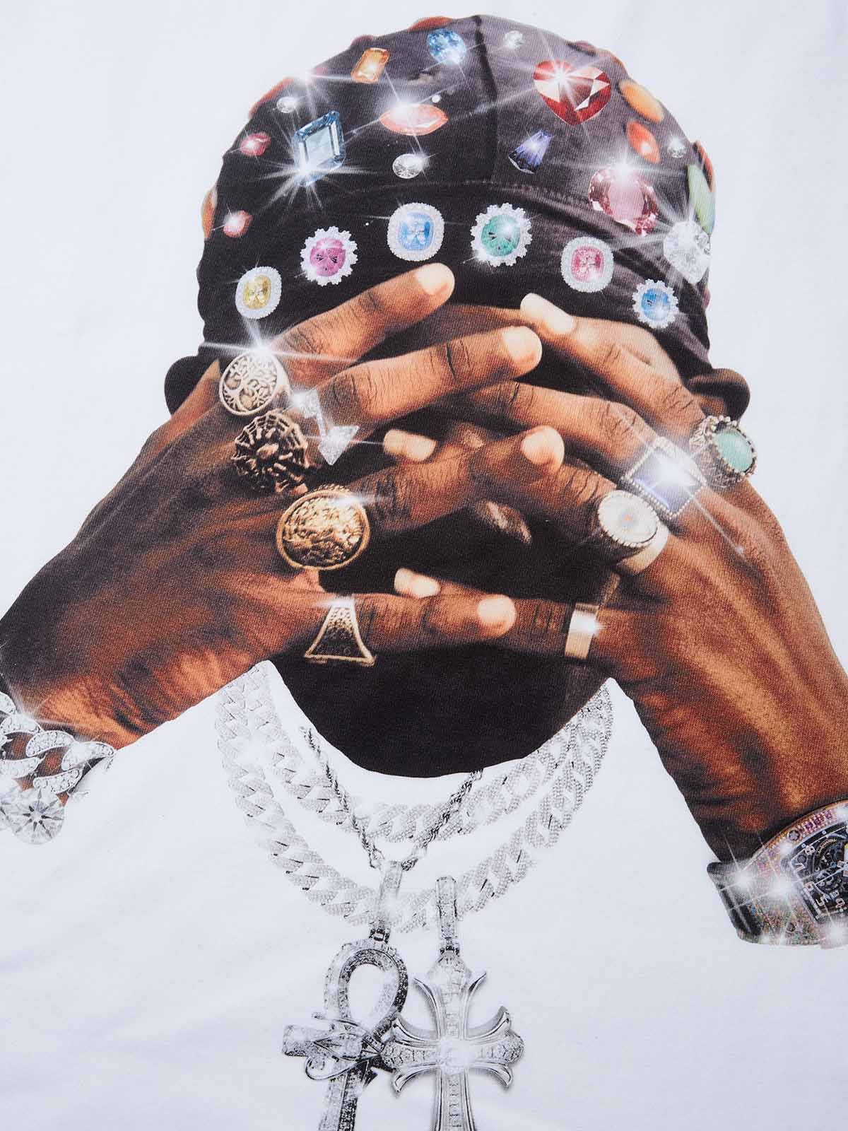 Hip-Hop Diamond Hand Rich Figure Print T-shirt