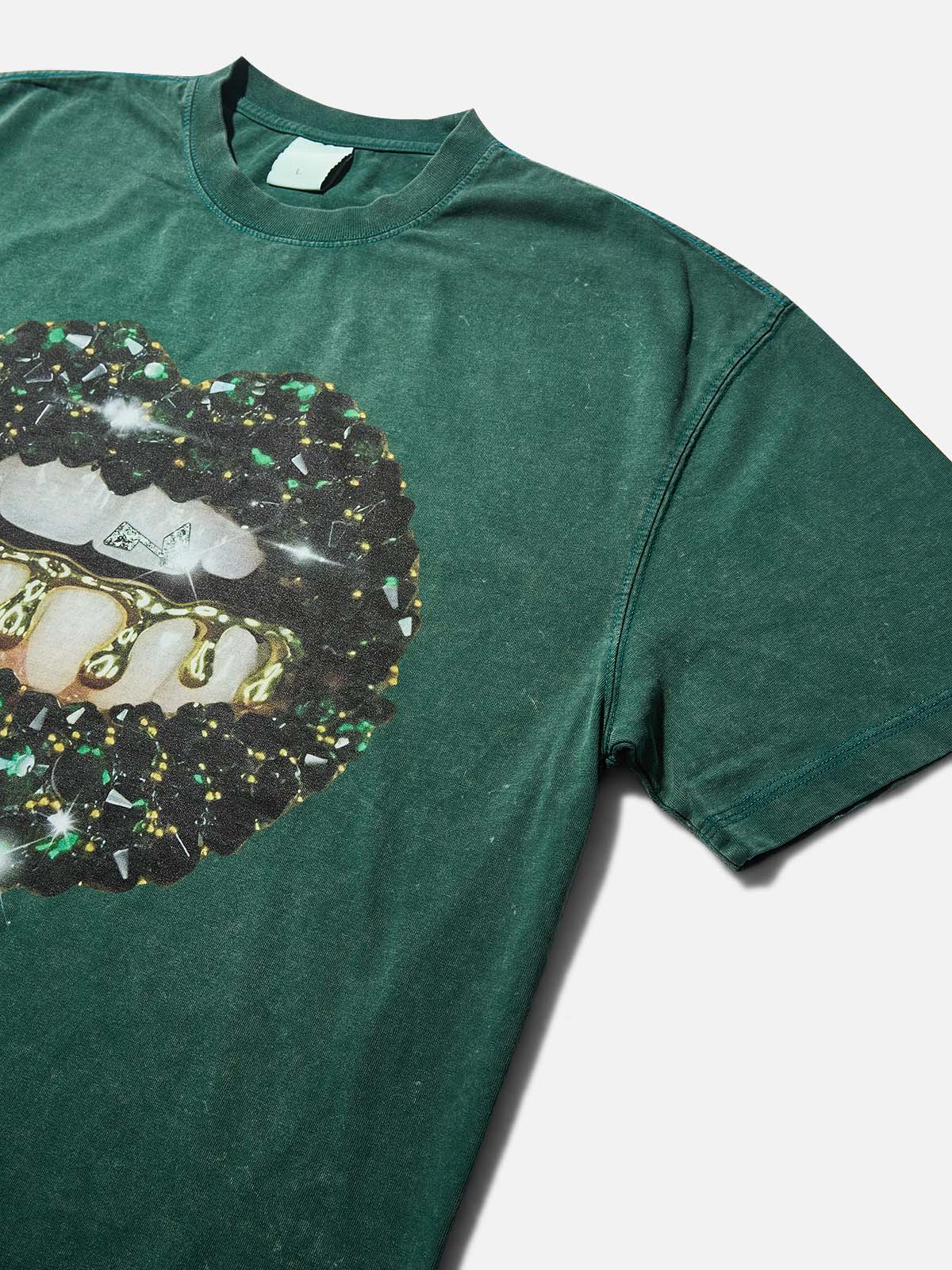 High Quality Green Gem Lip Wash Print heavyweight T-shirt