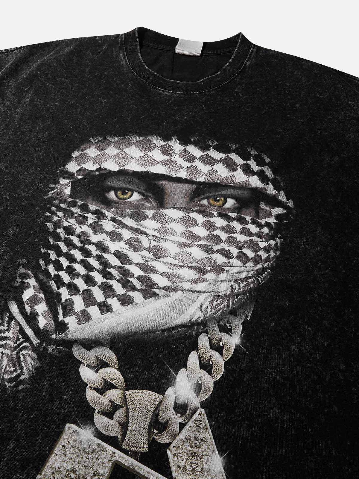 High-Quality Vintage Scarf Black Print 300g T-shirt