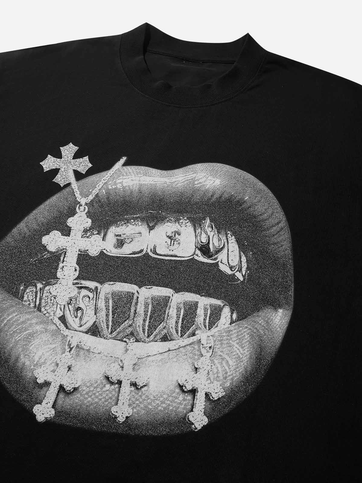 High quality Cross Vintage Grills Black Print 350g T-shirt