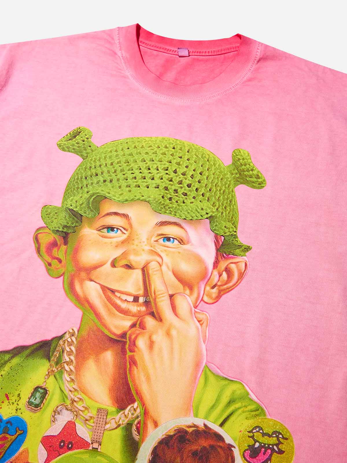Bad Boy and His Shrek Crochet Hat Print T-shirt