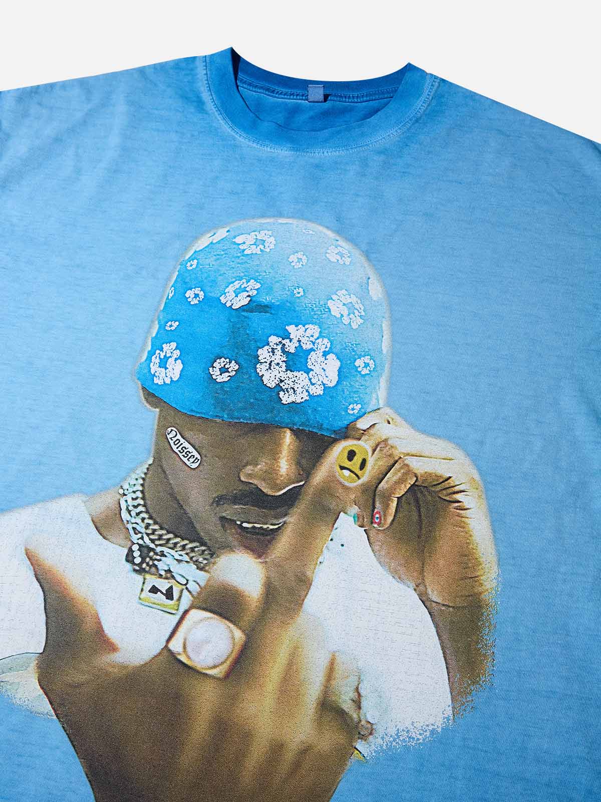 Blue Cotton Beanie Print T-shirt