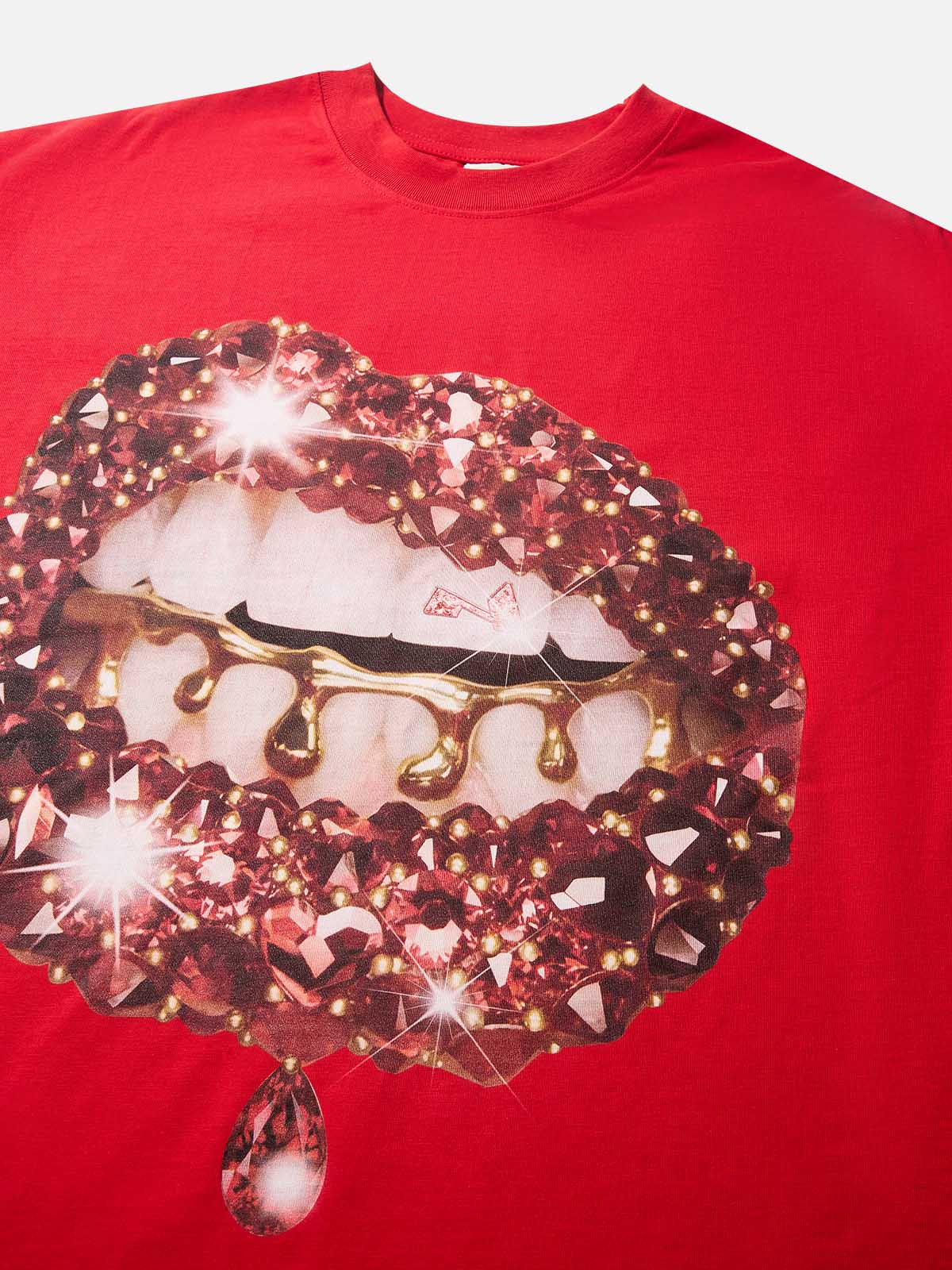 High quality Red Gem Sparkle Lip Print heavyweight T-shirt