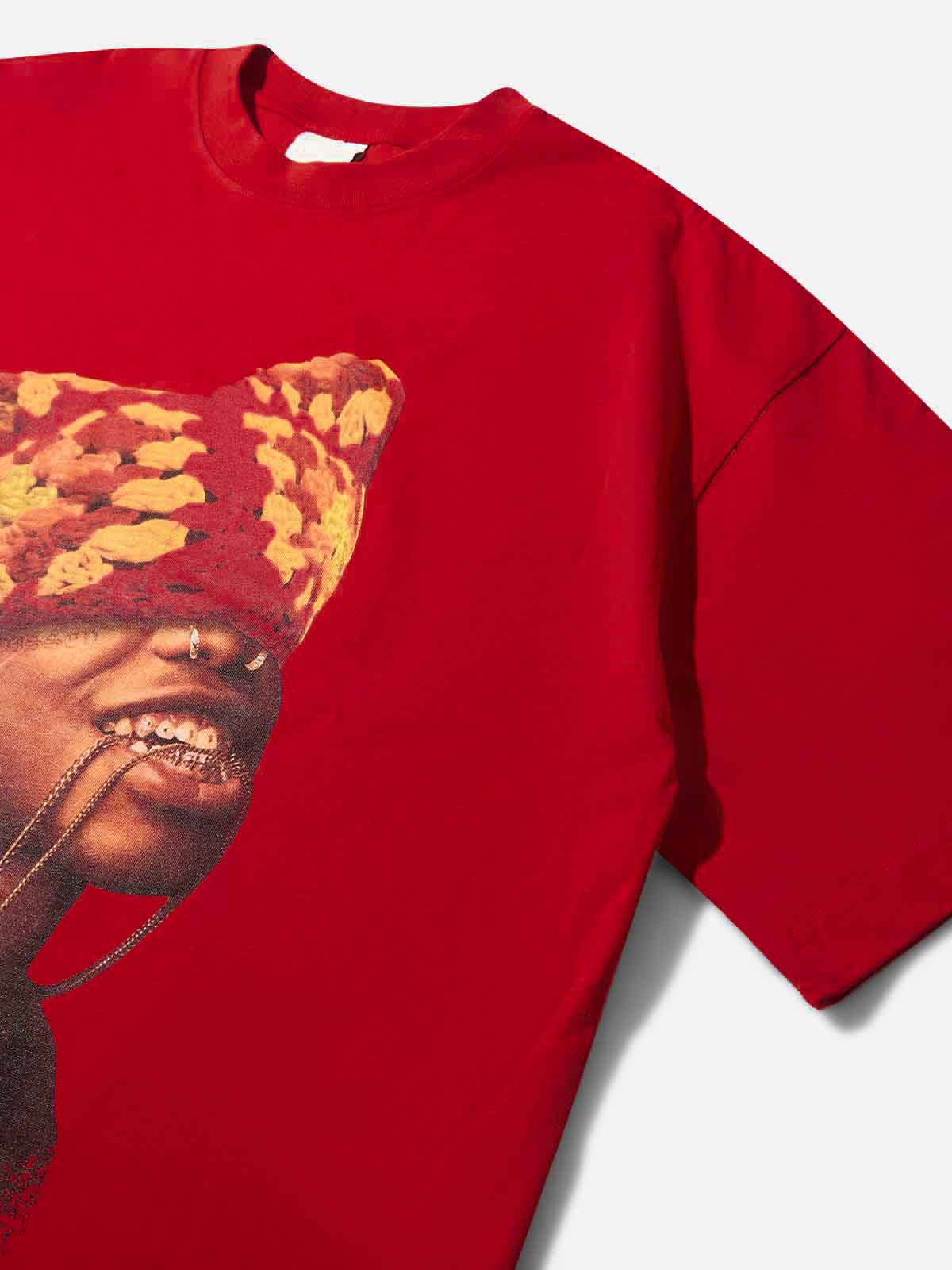 High-Quality Red Flame Crochet Hat Printed T-Shirt