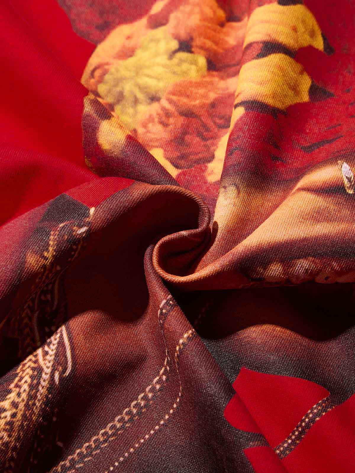 High-Quality Red Flame Crochet Hat Printed T-Shirt