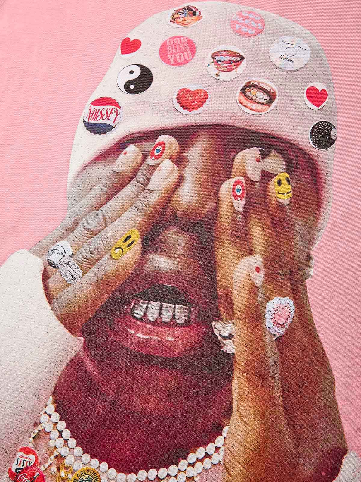 Super Cool Badge DIY Pink Beanie Print T-shirt