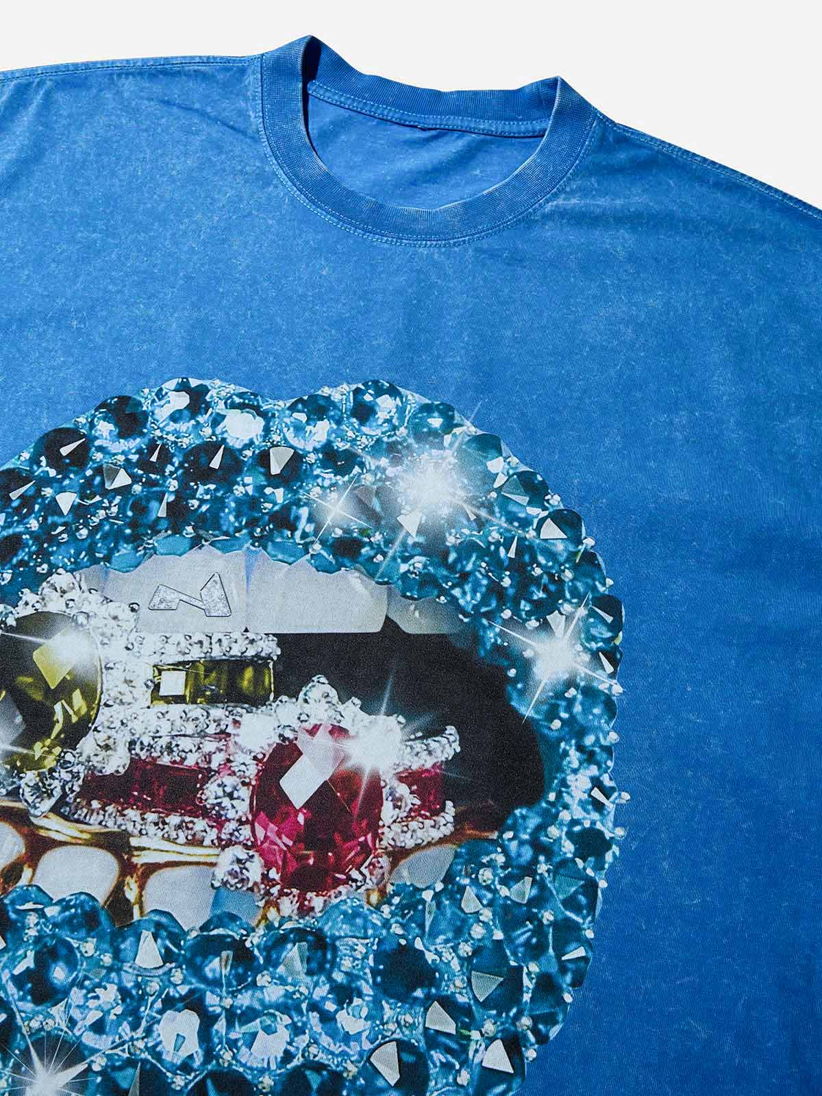 Glittering Blue Gemstone Wash Print T-shirt