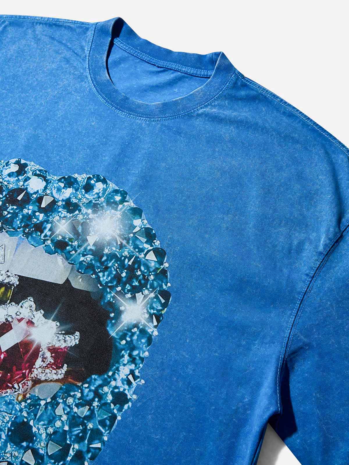 Glittering Blue Gemstone Wash Print T-shirt