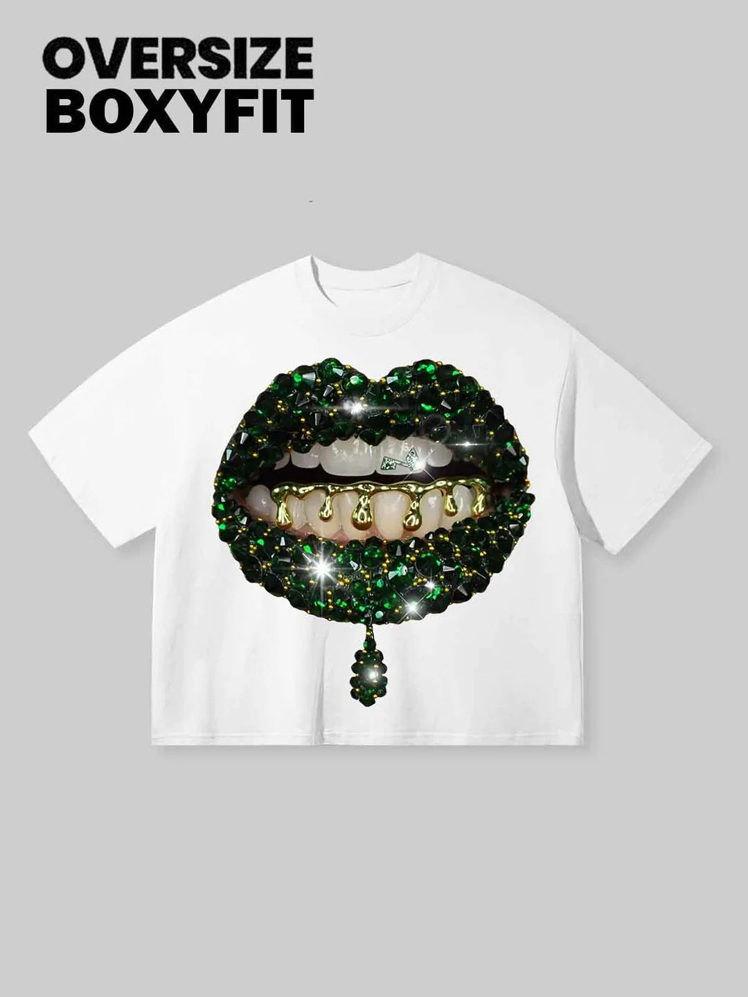 Boxy oversized T-shirt Green Gem Lip Print T-shirt