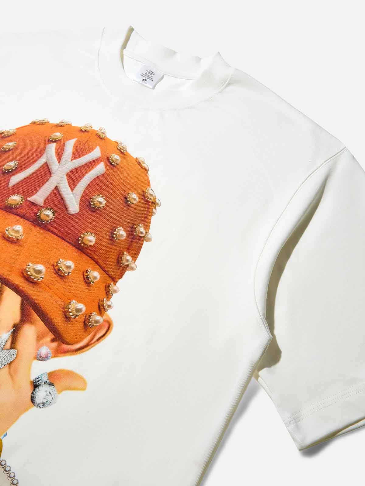 Boxy Oversized T-shirt Bad Boy with Orange Pearl Hat Print