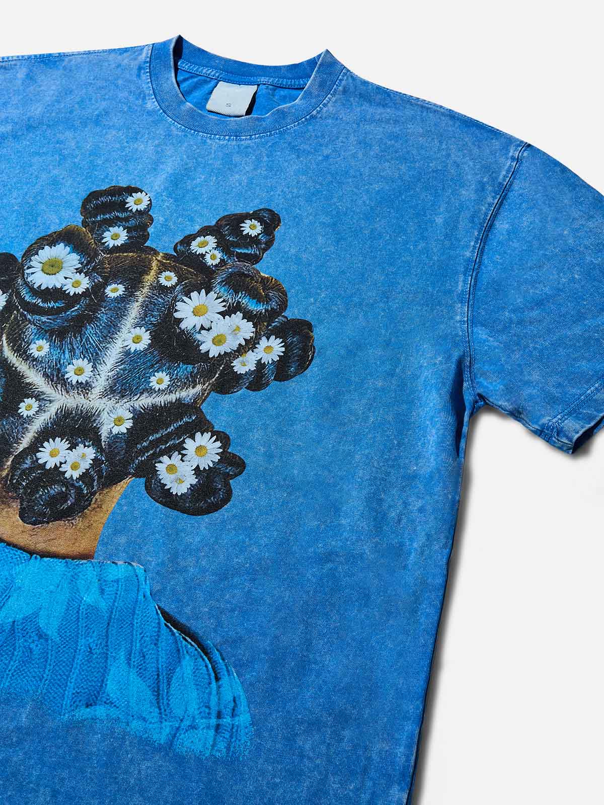 Summer Delight Daisy Blue Wash Print T-shirt