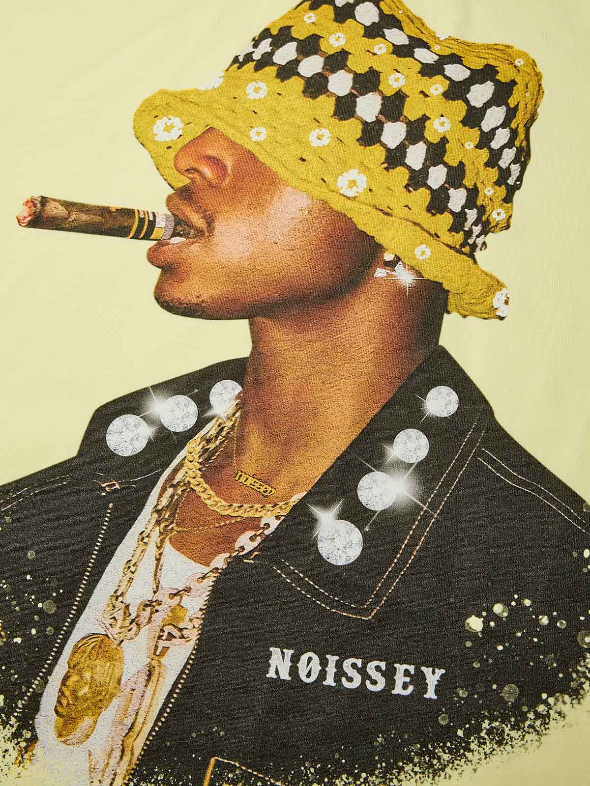 Yellow Cat Ear Crochet Cap Print Men's T-shirt