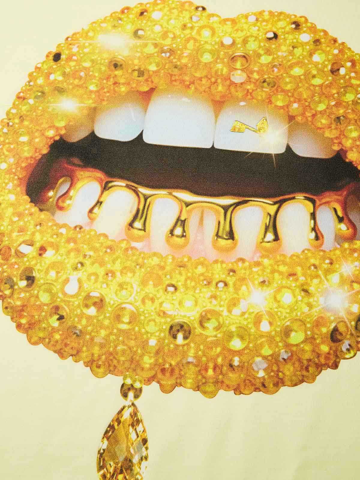 Lemon Yellow Gem Lip Print T-shirt