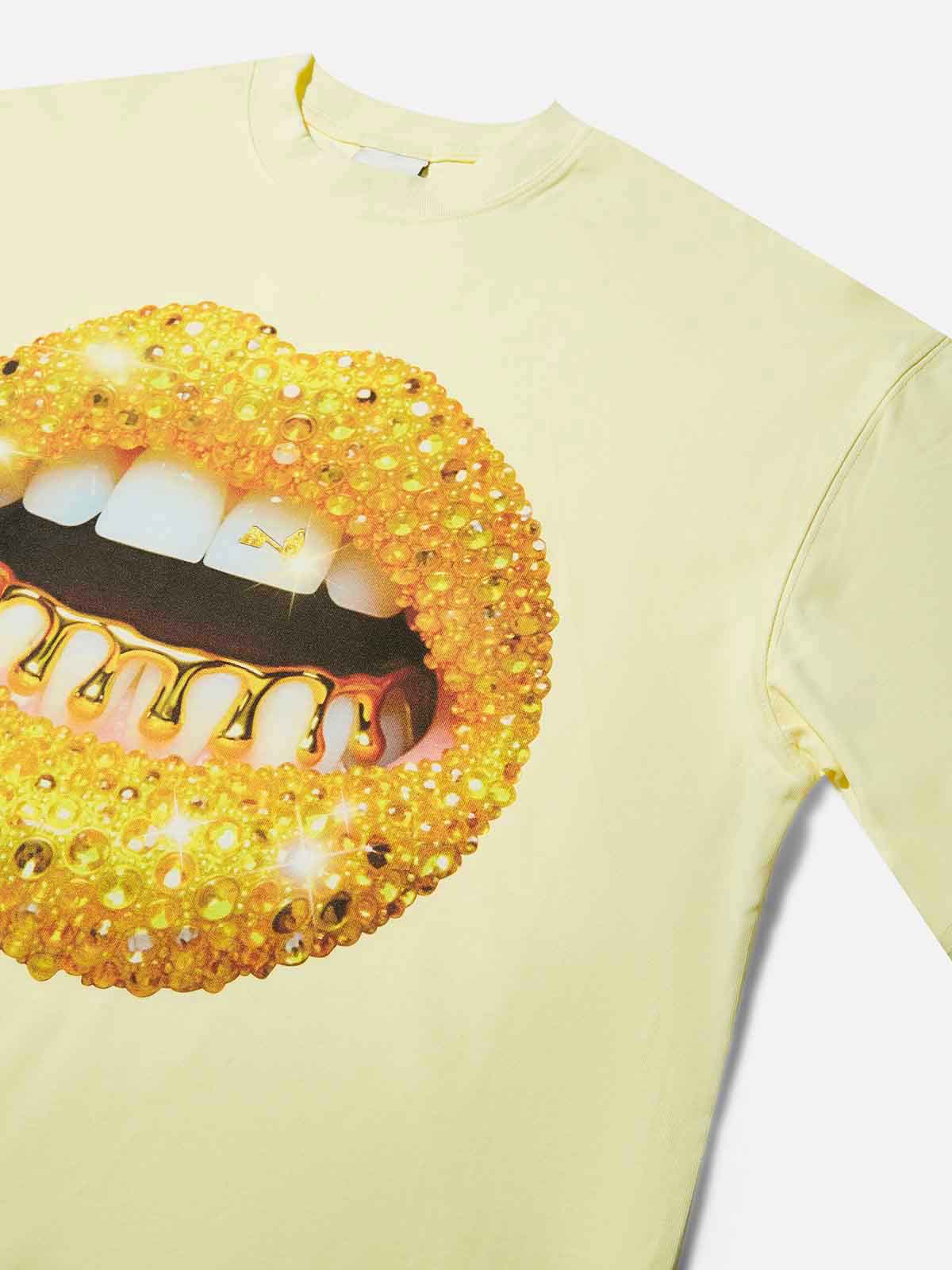 Lemon Yellow Gem Lip Print T-shirt