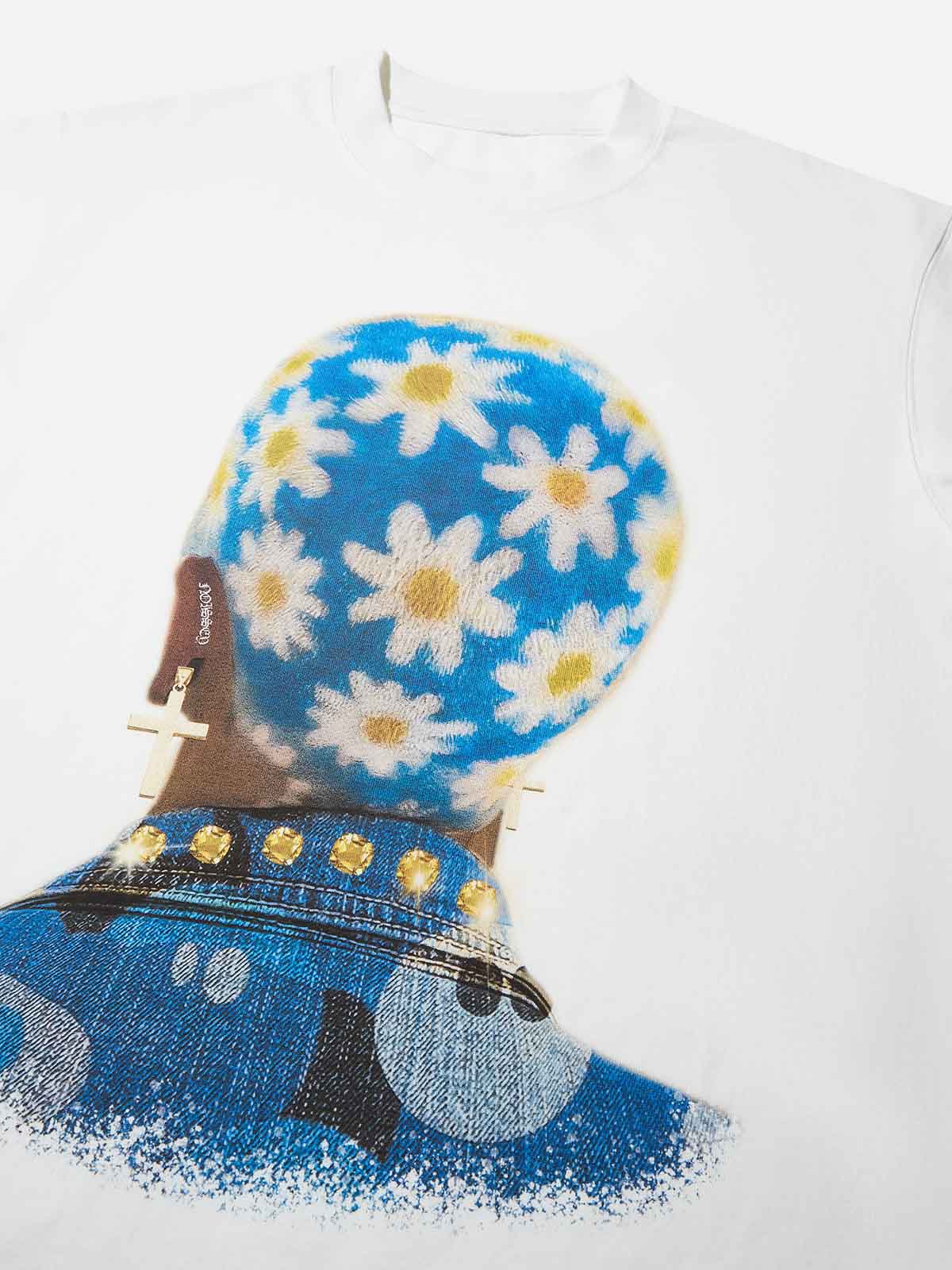 High-Quality Blue Daisy Hairstyle Print heavyweight T-shirt