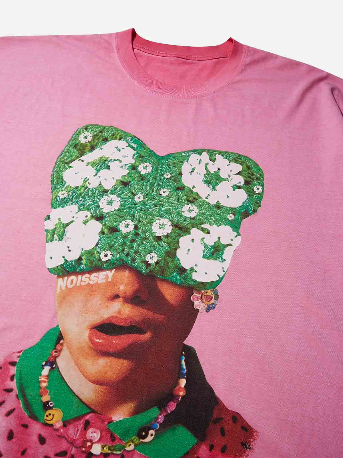 Summer Dopamine Kitty Cap Pink Gradient Print T-shirt