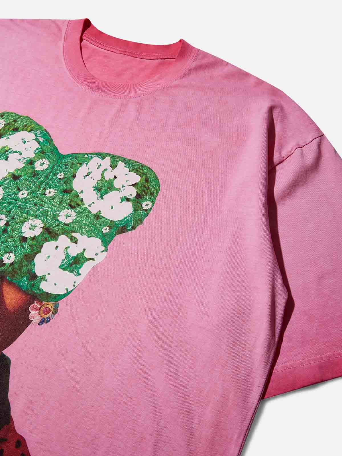 Summer Dopamine Kitty Cap Pink Gradient Print T-shirt