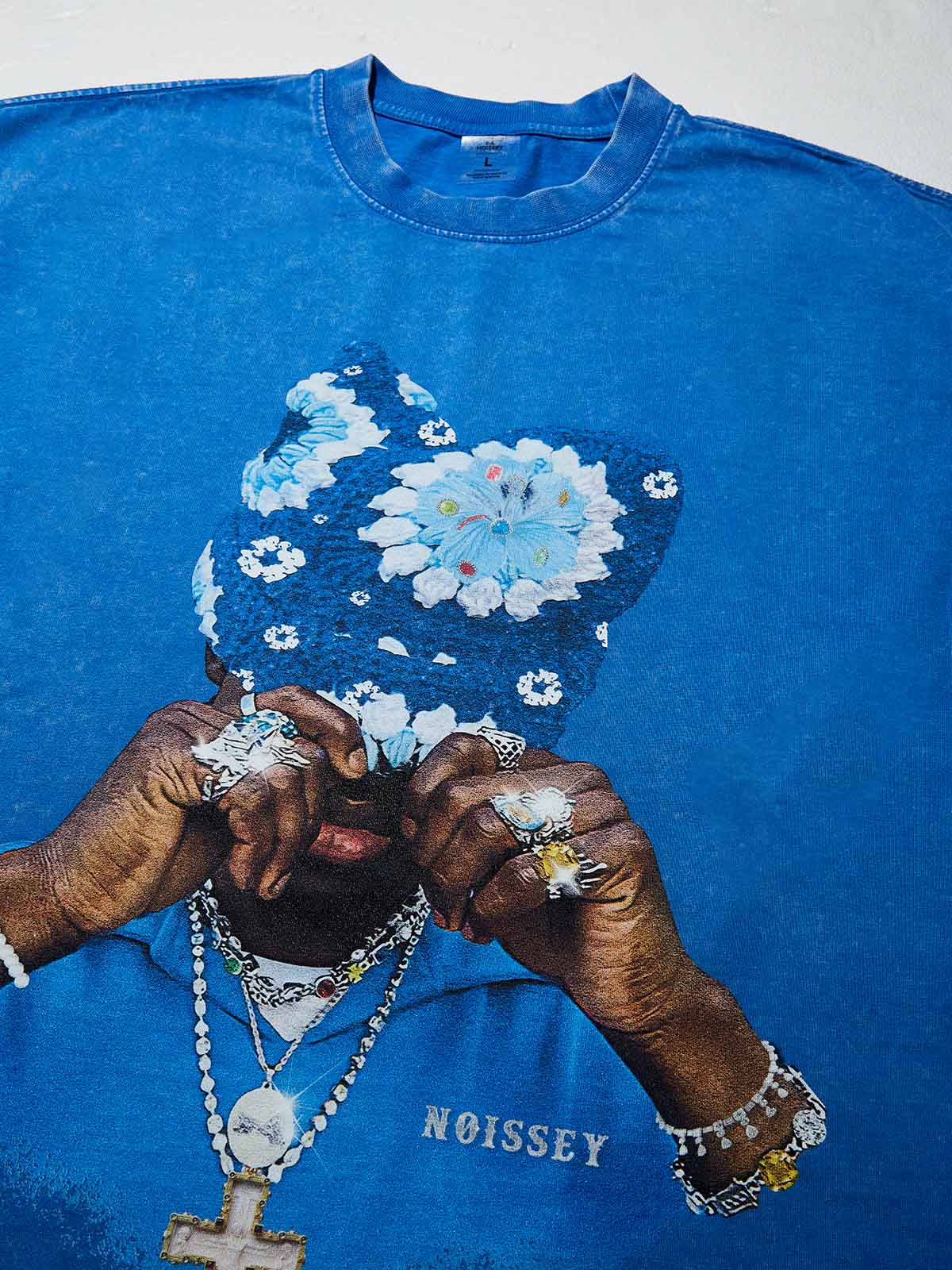 Sapphire Blue Knit Hat Wash Blue Print T-shirt