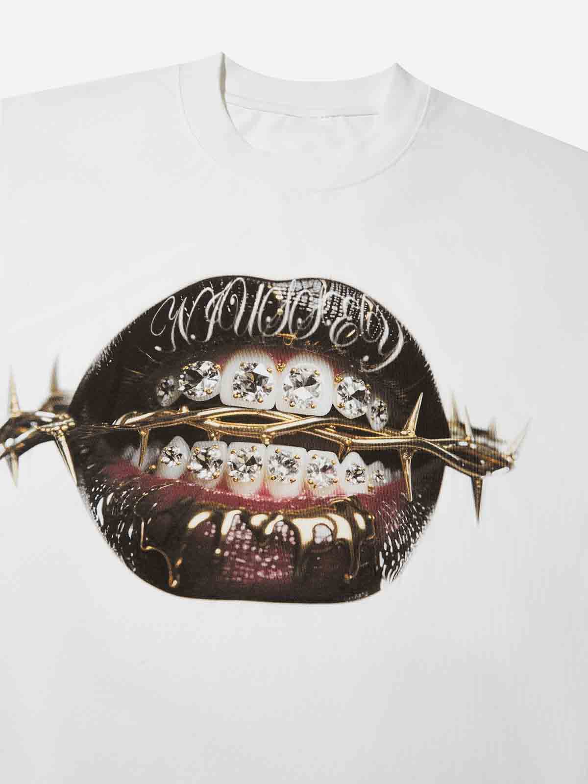 High Quality Thorn Diamond Lips Print 350g T-shirt