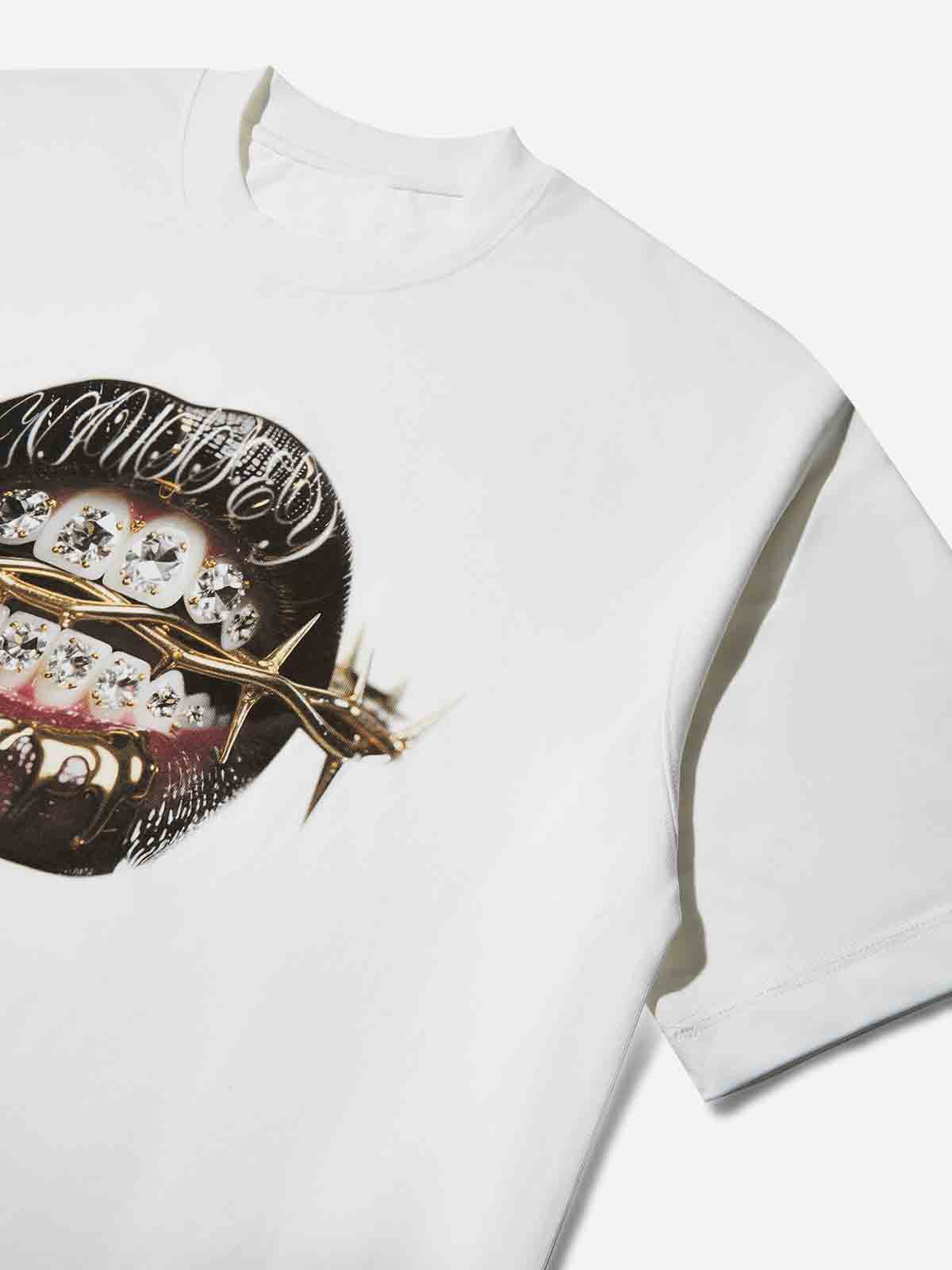 High Quality Thorn Diamond Lips Print 350g T-shirt