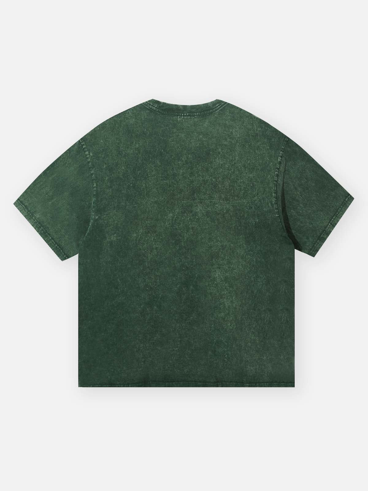 Bad boy wearing green cat hat washed green print T-shirt
