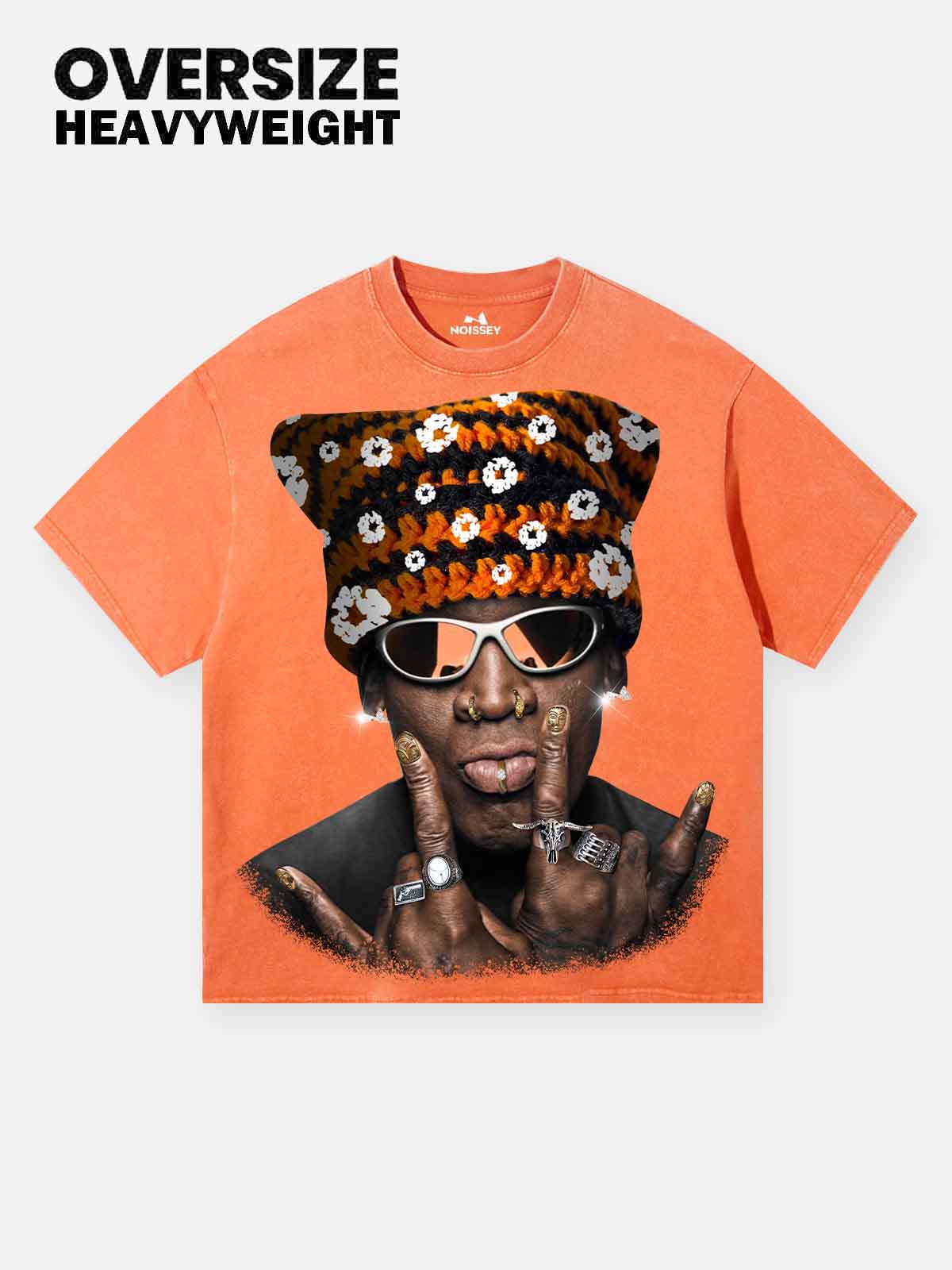 Star Player Cat Hat Orange Print washed T-shirt