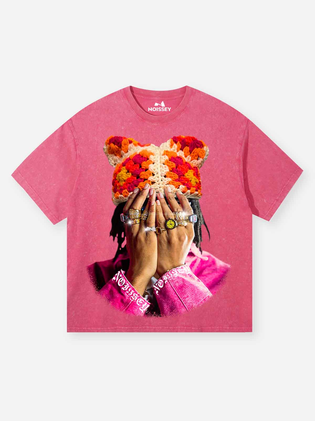 Jewel Ring & Orange Kitty Cap Wash Print T-shirt