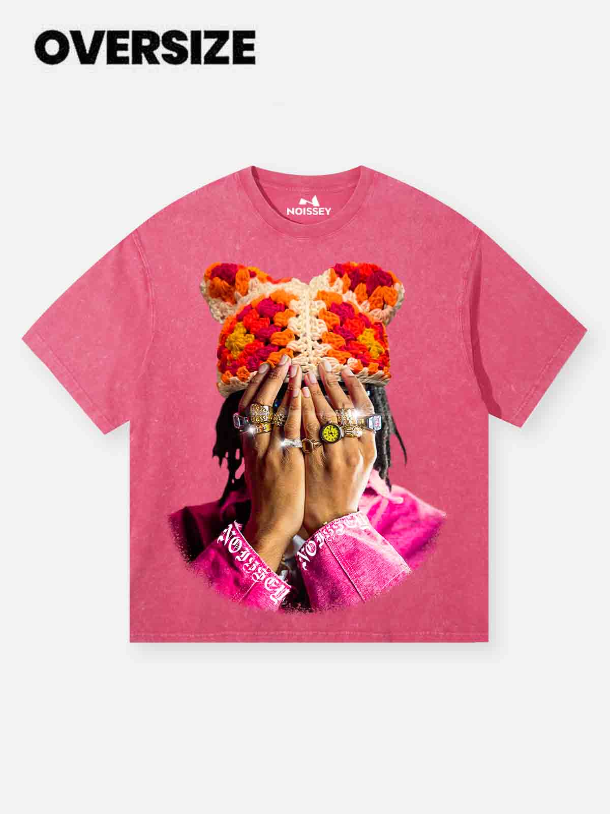 Jewel Ring & Orange Kitty Cap Wash Print T-shirt