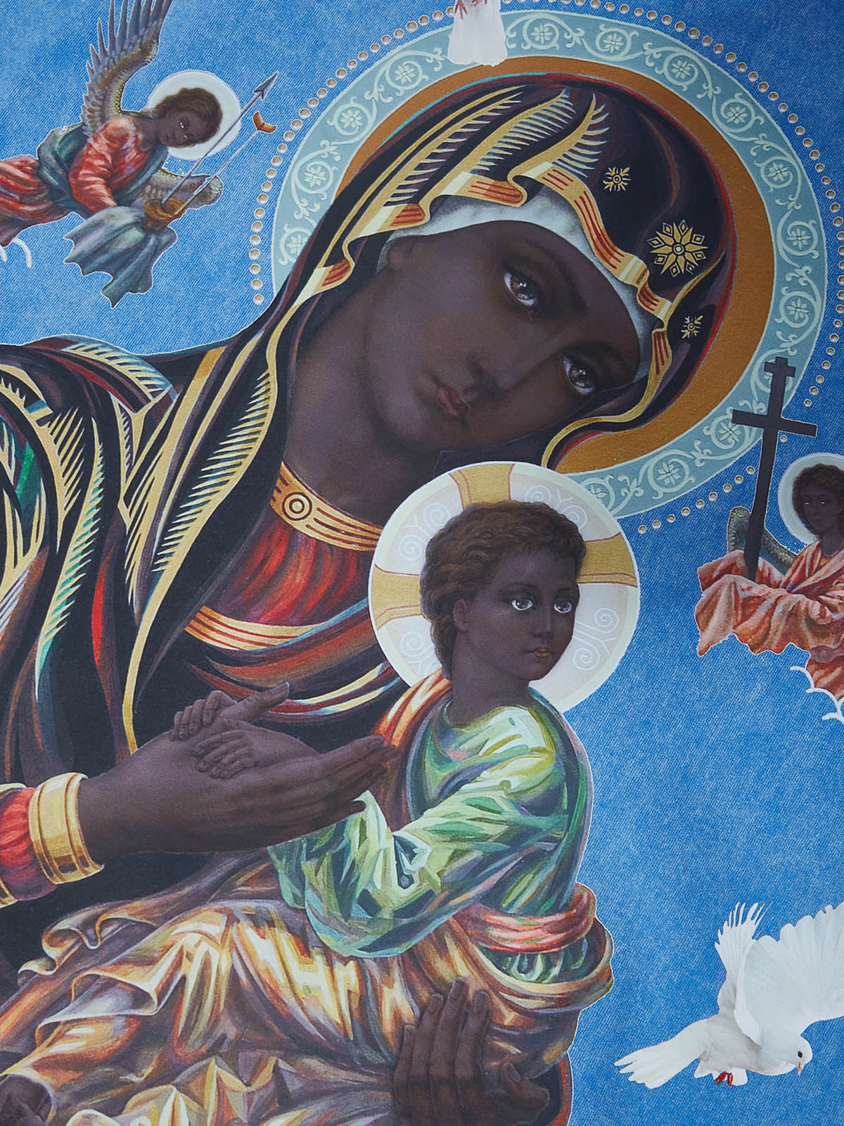 OBSTACLES & DANGERS© Black Madonna and Child Color Blue T-shirt