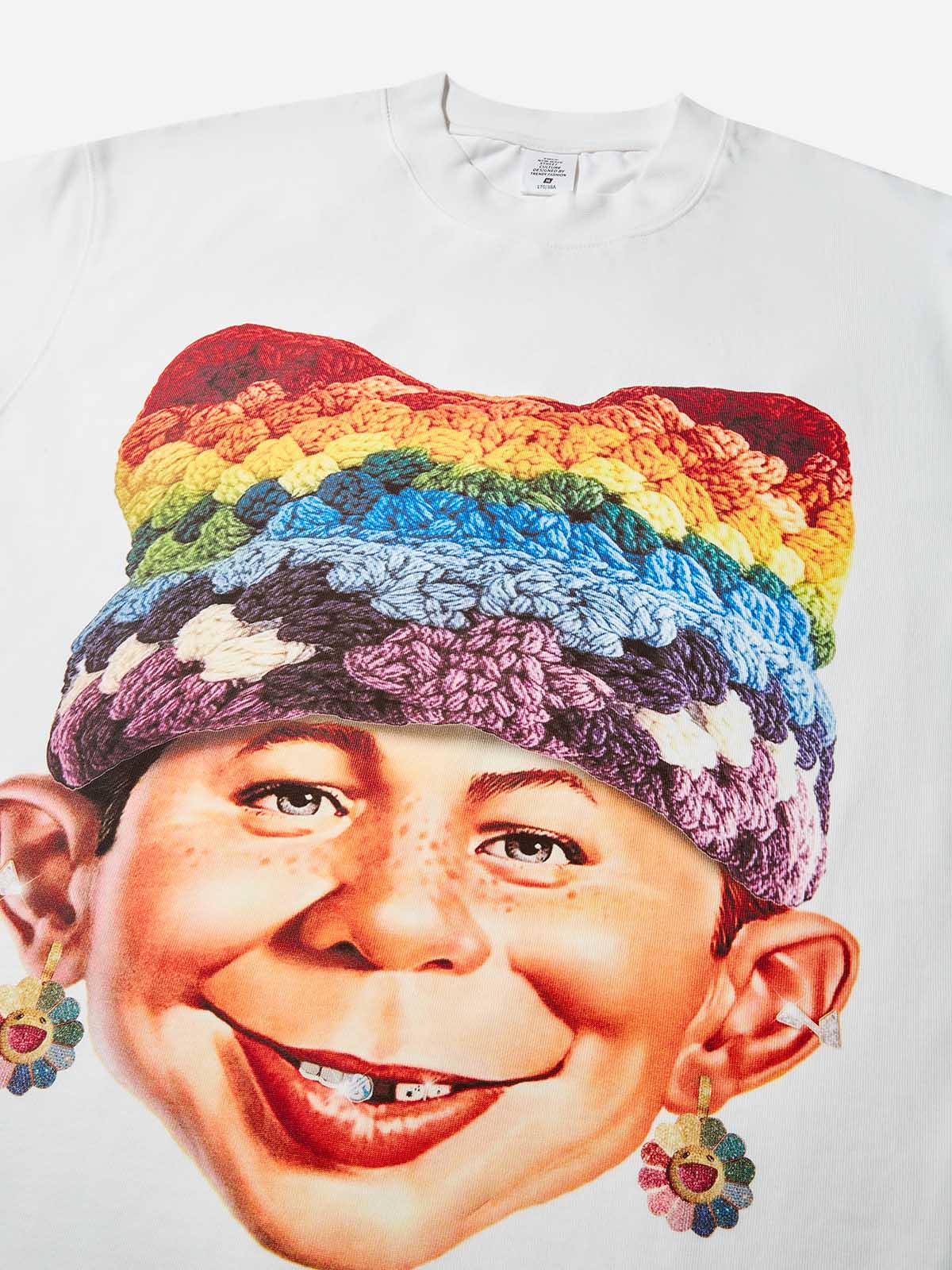 High Quality "Bad Boy" & Rainbow Crochet Hat Print 350g T-shirt