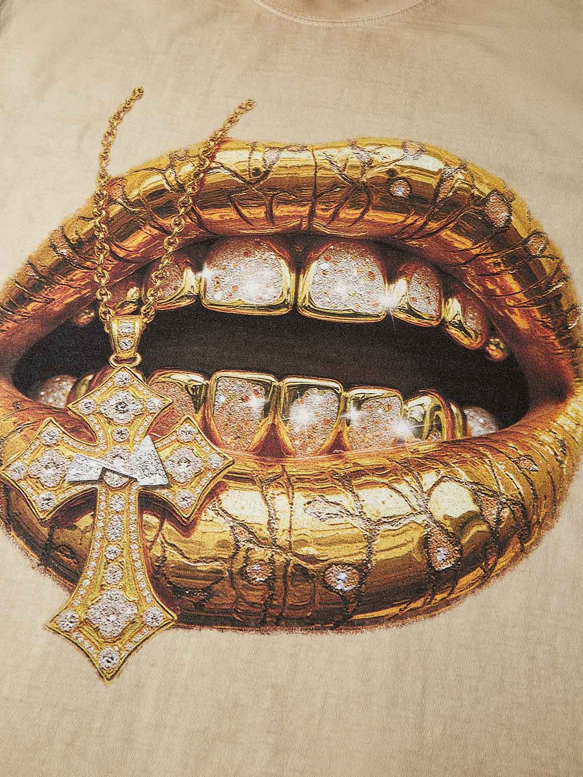 Desert Gold Art Diamond Lips Print T-Shirt