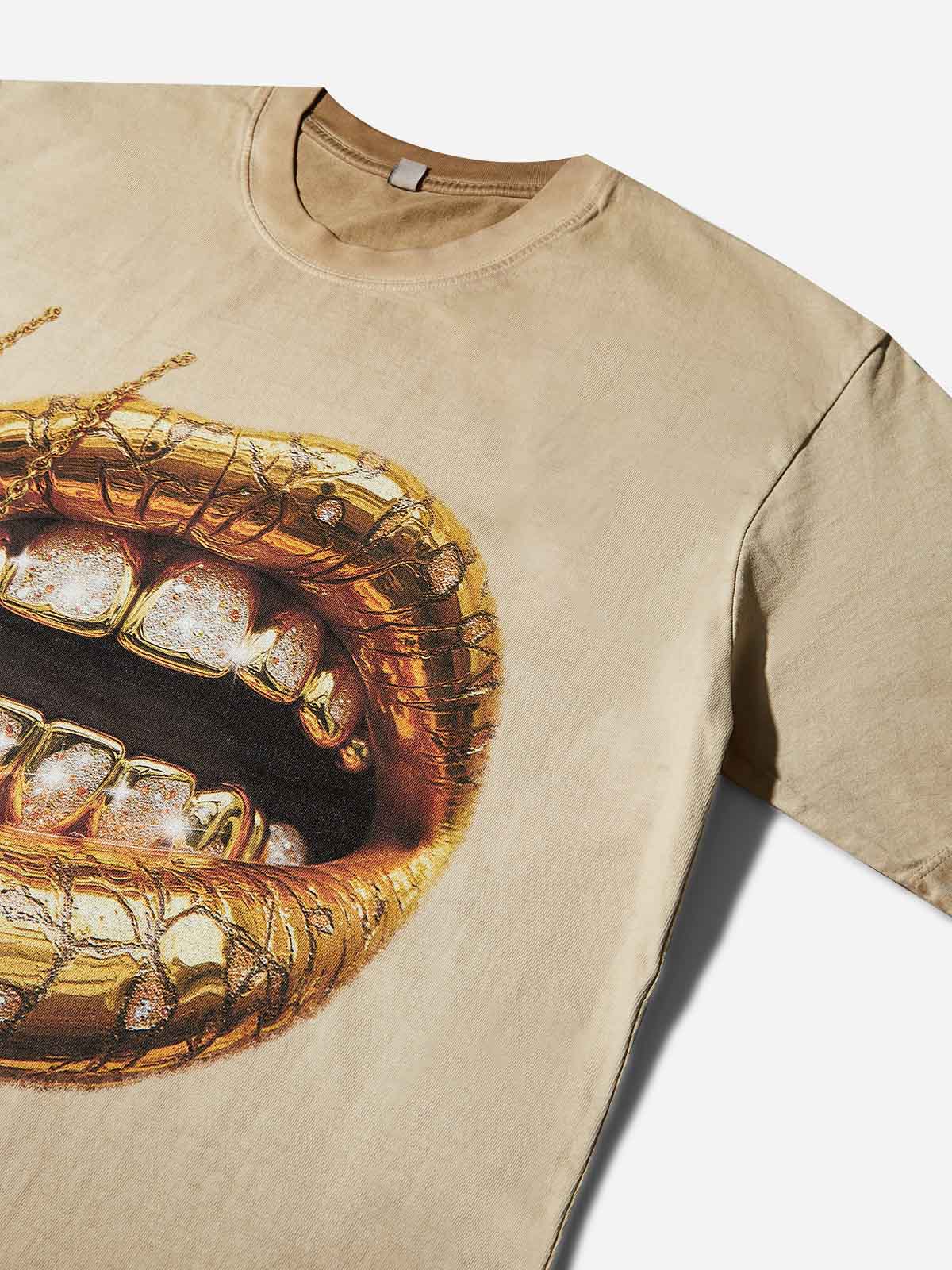 Desert Gold Art Diamond Lips Print T-Shirt