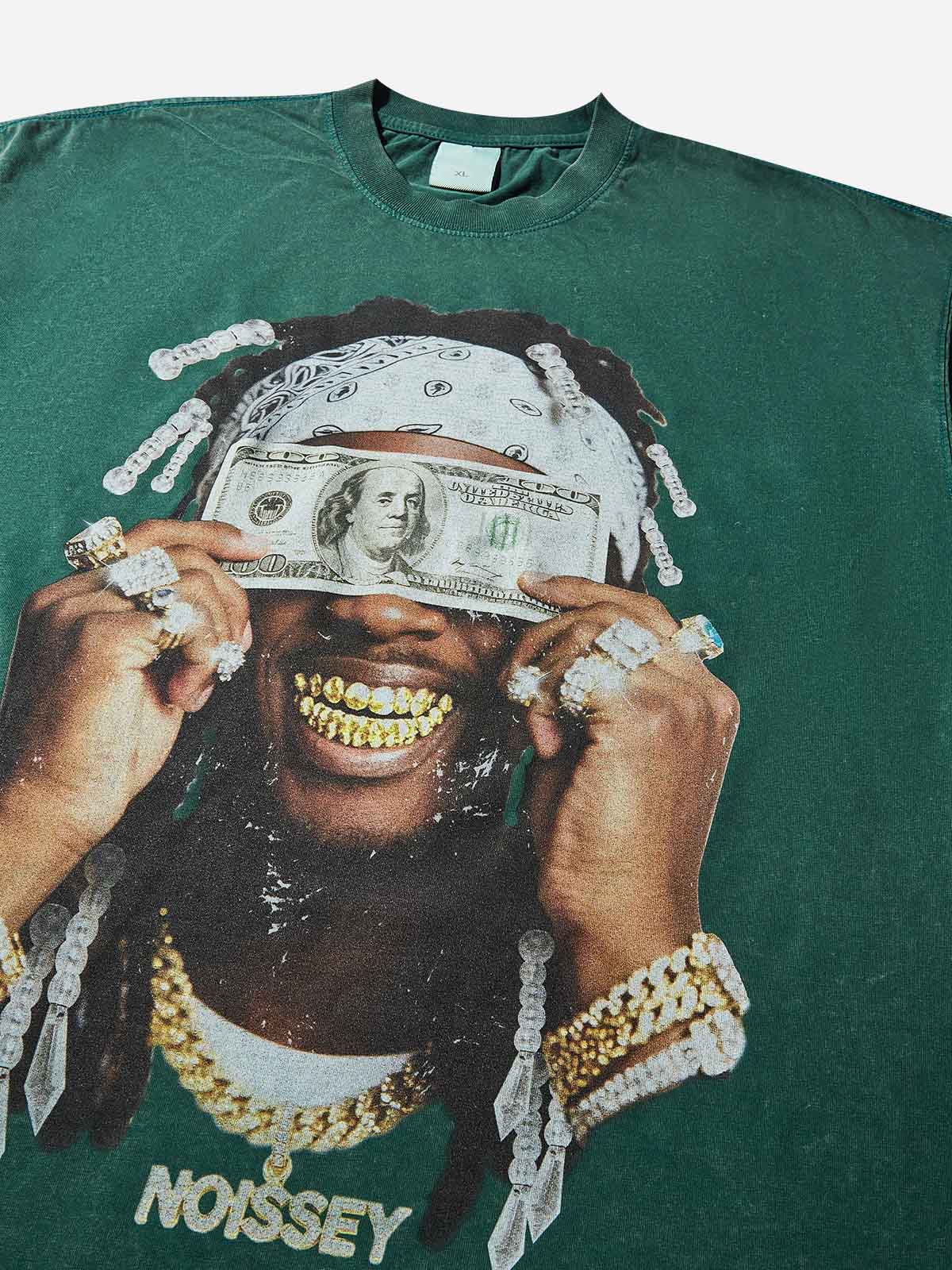 "Money Blinds the Eyes" Green Washed Print T-shirt