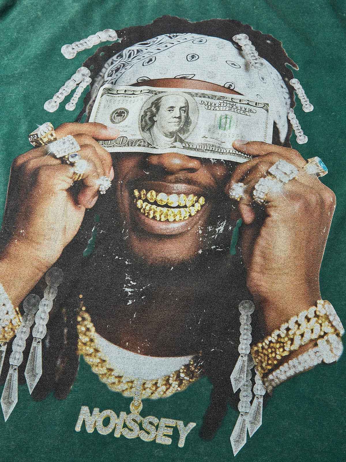 "Money Blinds the Eyes" Green Washed Print T-shirt